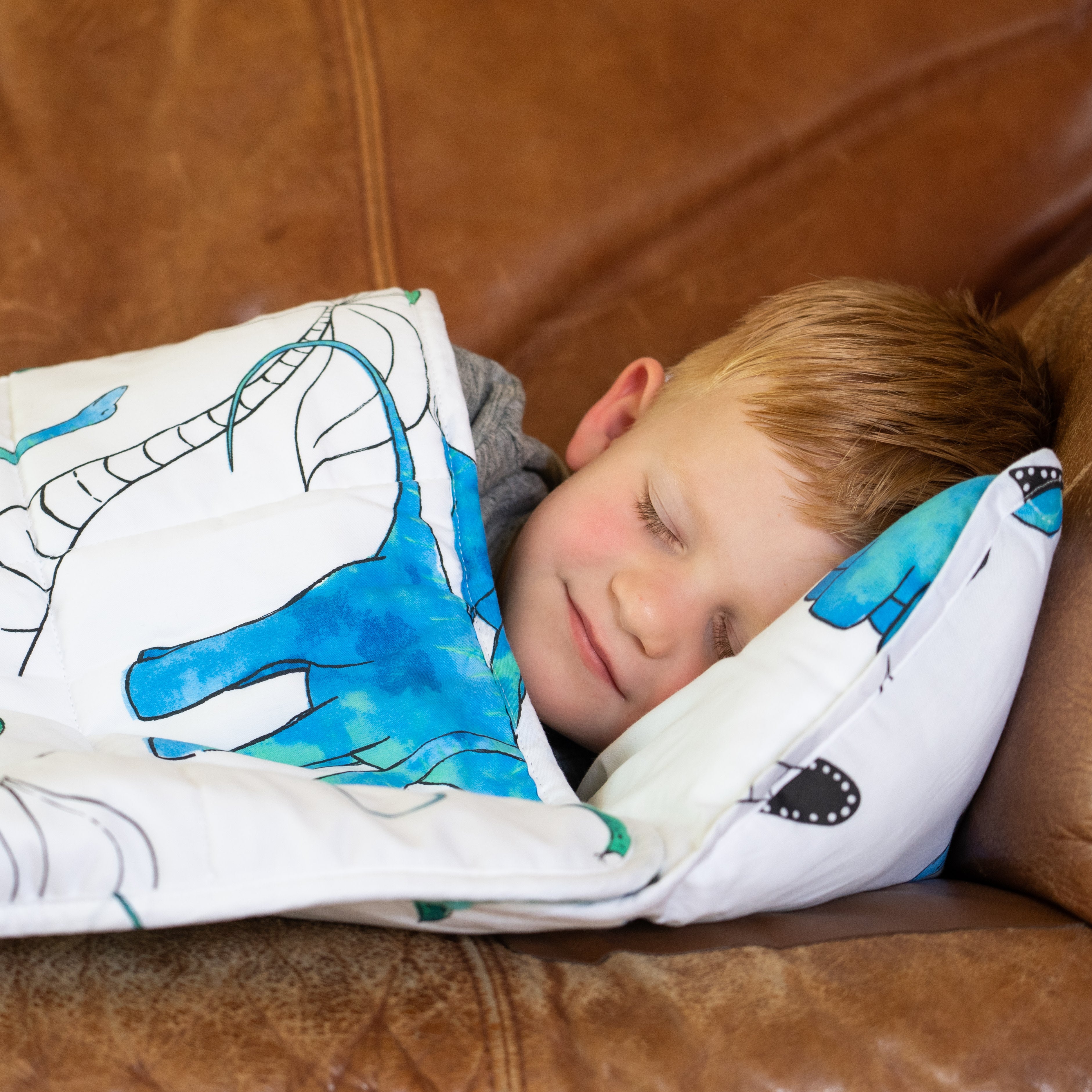 Extra Long Toddler Nap Mat - Blue Dino