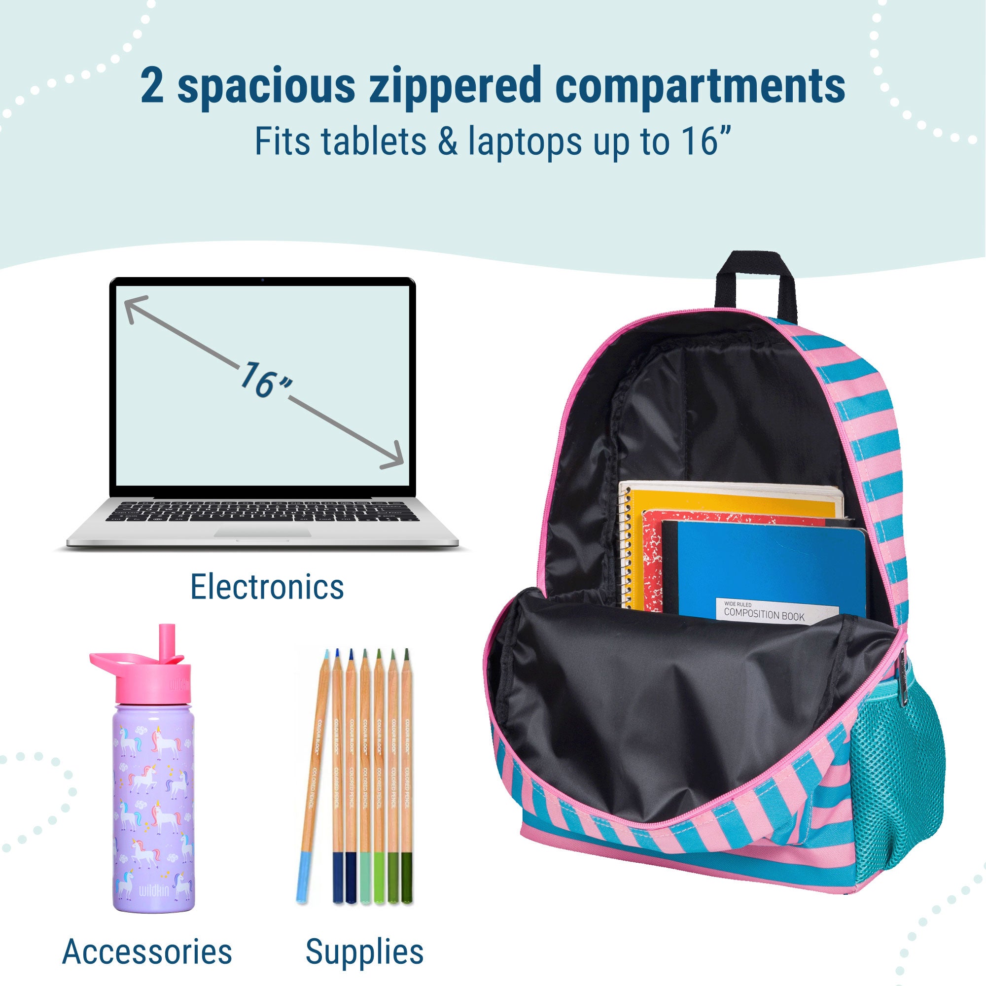 Pink Stripes 16 Inch Backpack