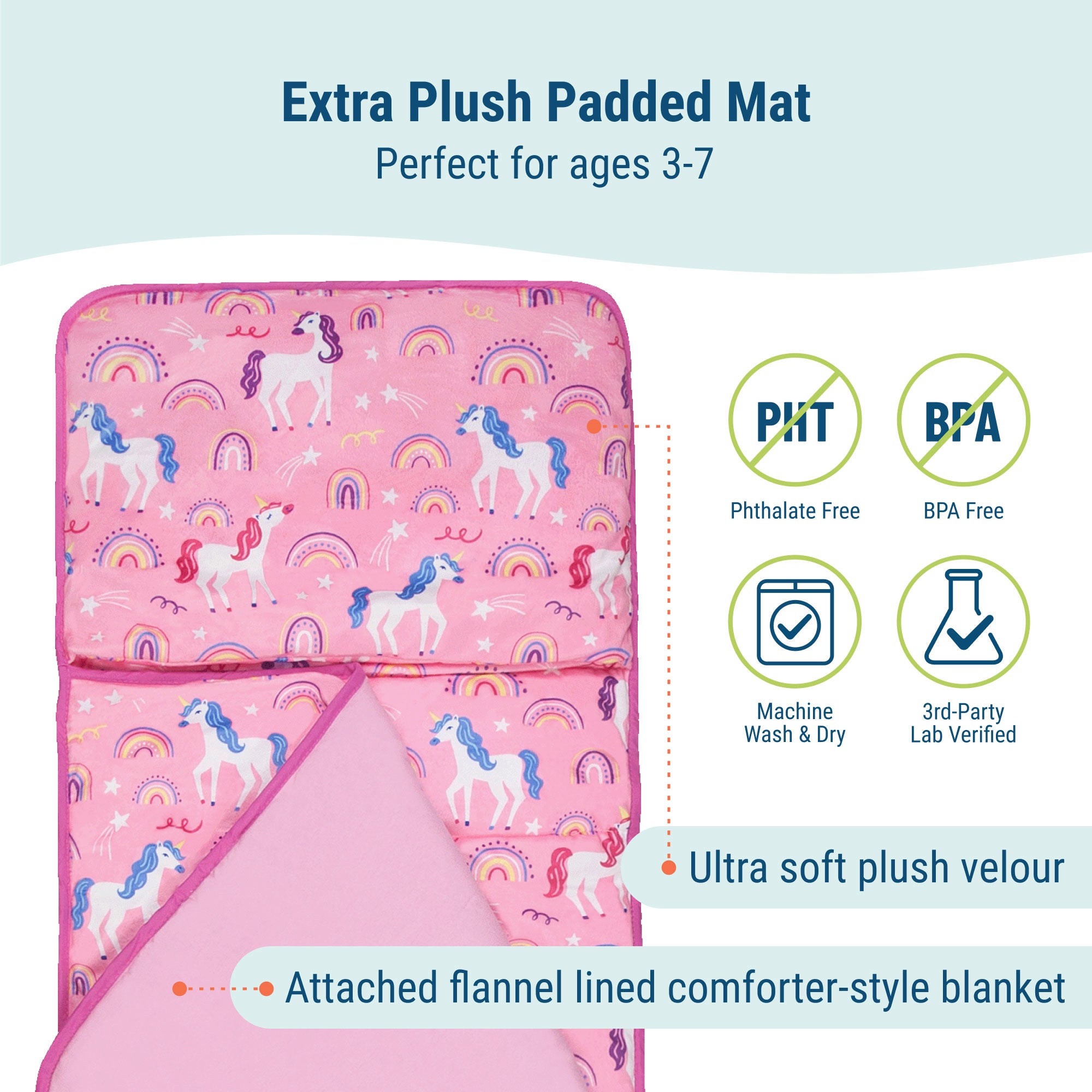Rainbow Unicorns Plush Nap Mat