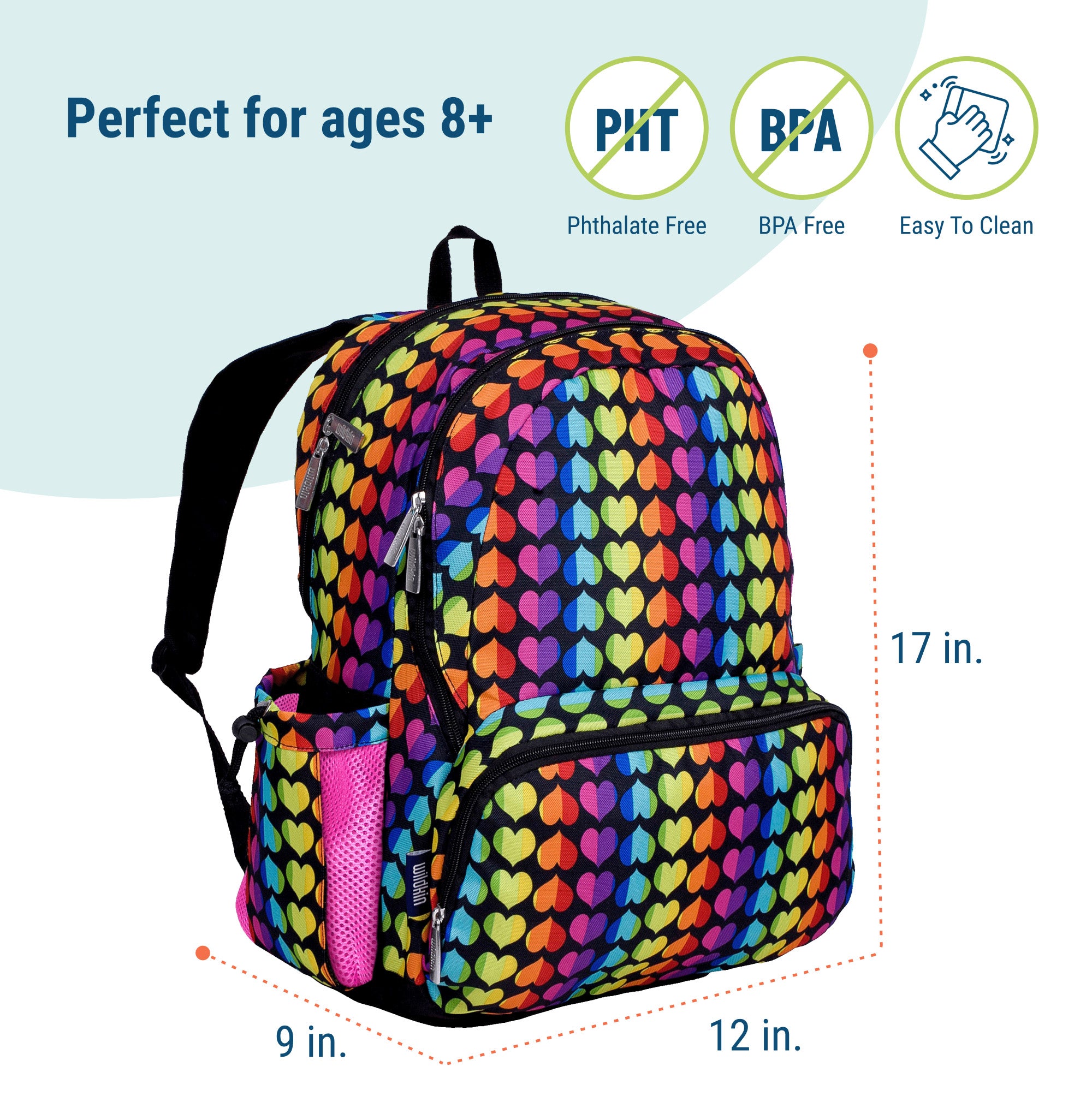 Rainbow Hearts 17 Inch Backpack