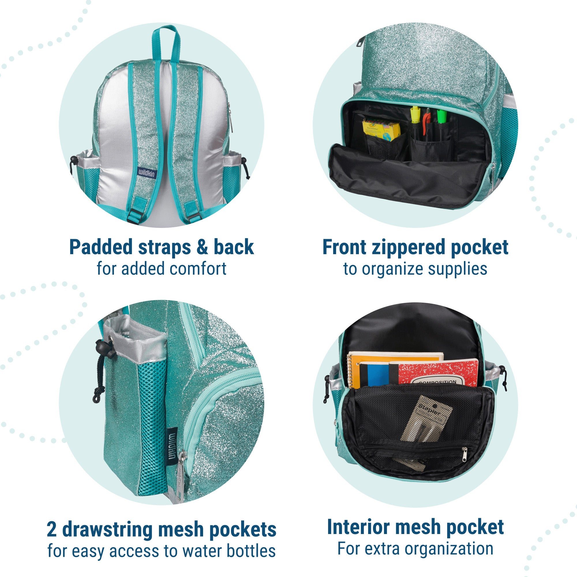 Blue Glitter 17 inch Backpack