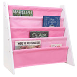 Vegan Leather Original Sling Bookshelf - White Wood w/ Light Pink and Dark Pink