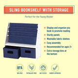 Sling Bookshelf w/ Storage - White w/ Blue Canvas