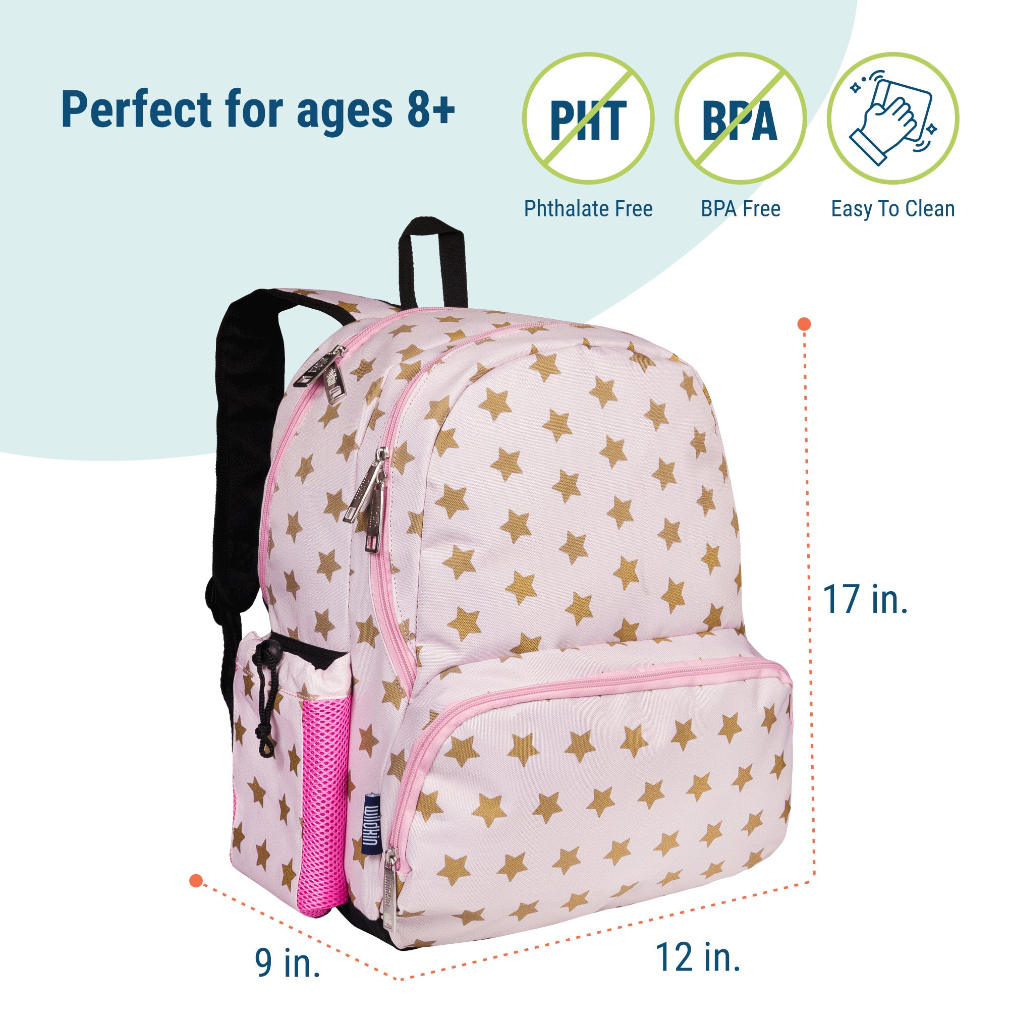 Pink and Gold Stars 17 Inch Backpack