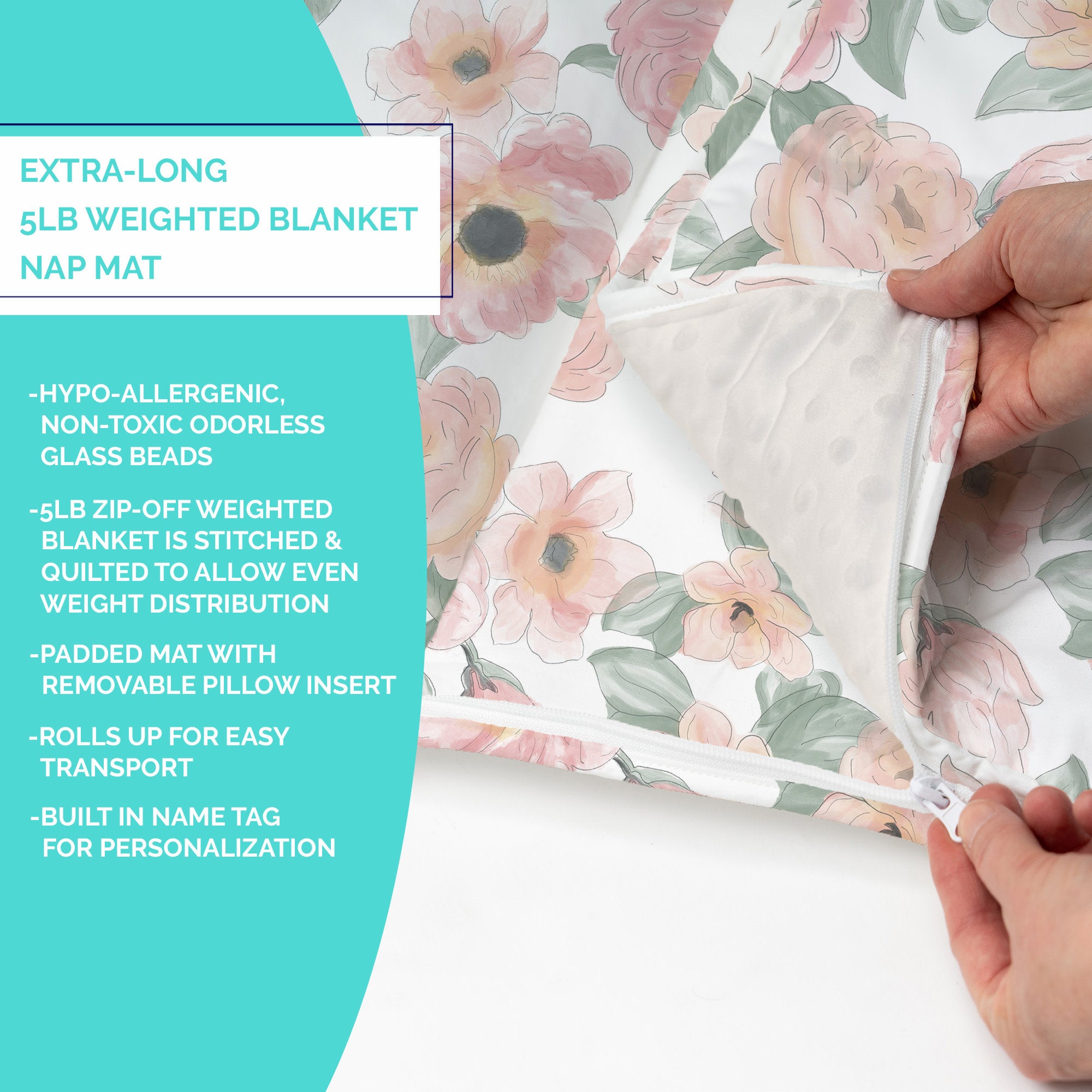 Extra Long Toddler Nap Mat - Floral Watercolor