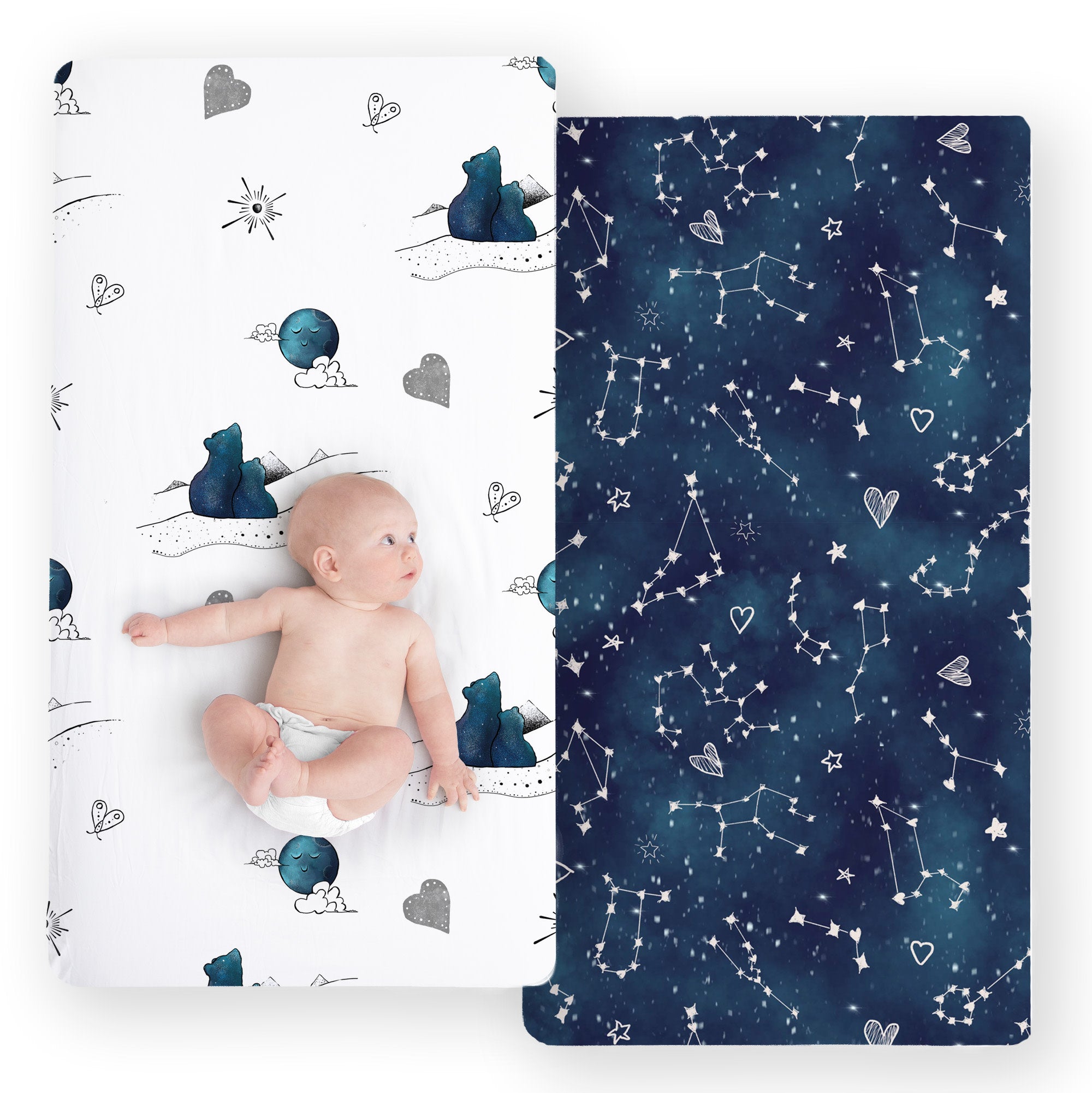 100% Cotton Fitted Crib Sheets - Galaxy & Mama Bear - 2 Pack