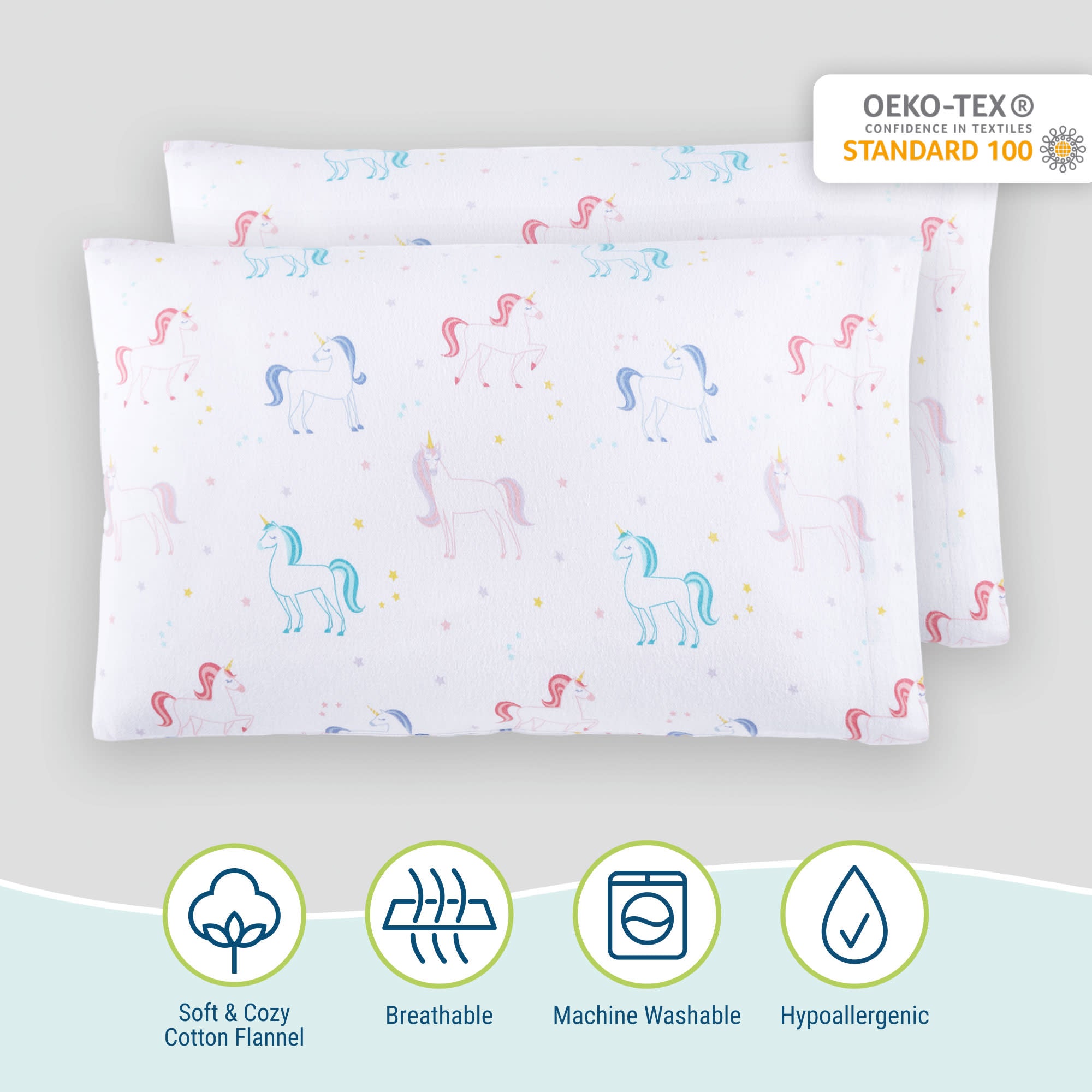 Unicorn 100% Cotton Flannel Pillow Cases - 2 pack