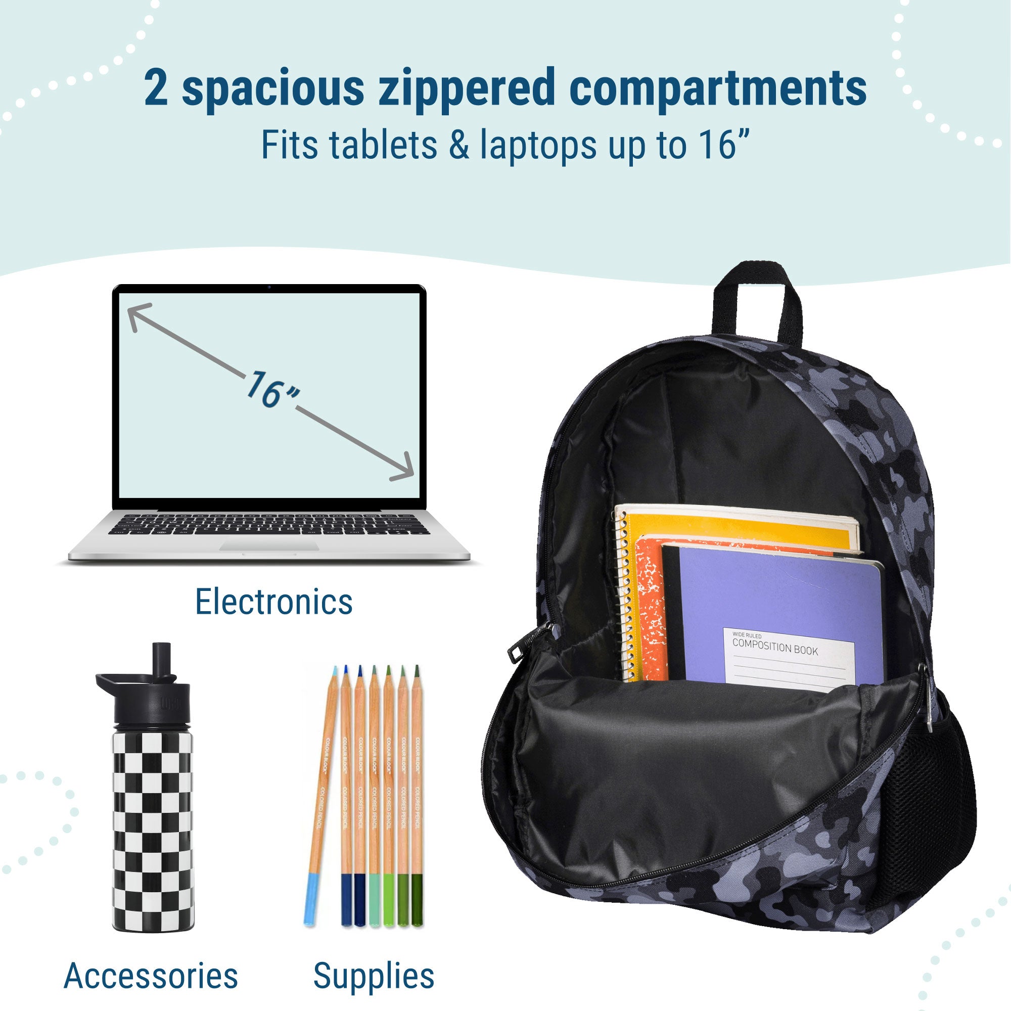 Black Camo 16 Inch Backpack