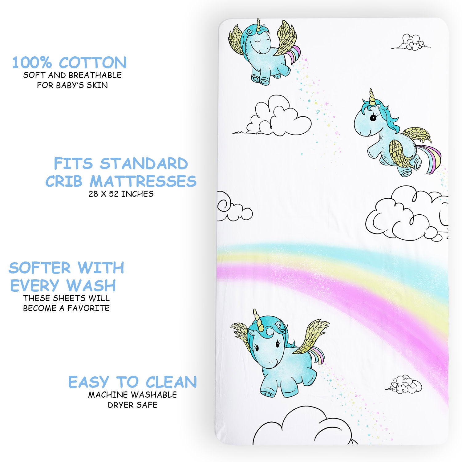 100% Cotton Fitted Crib Sheet - Unicorn Pixie Dust