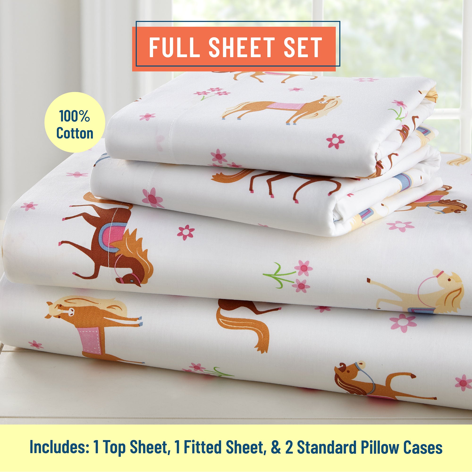 Horses 100% Cotton Sheet Set - Full