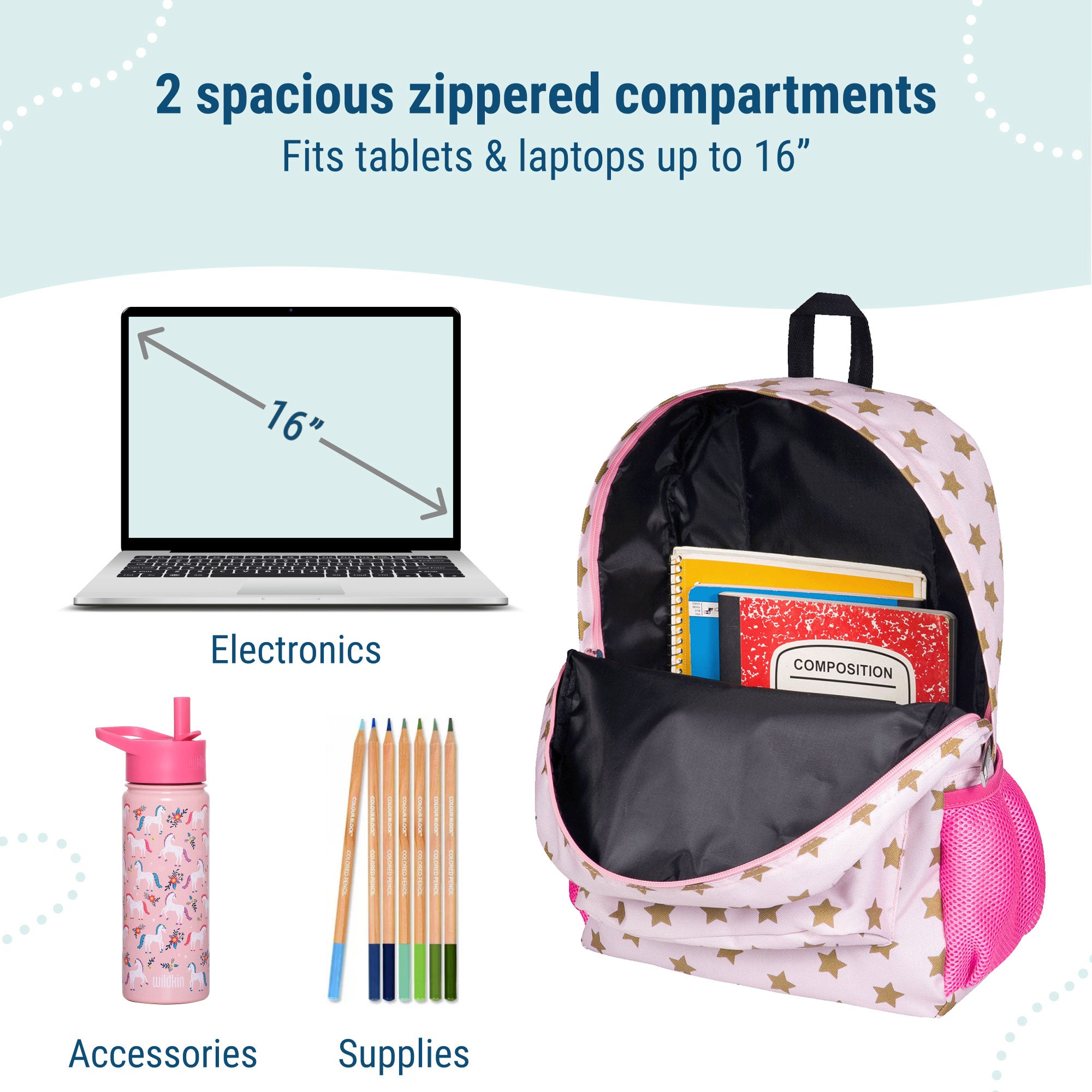 Pink and Gold Stars 16 Inch Backpack