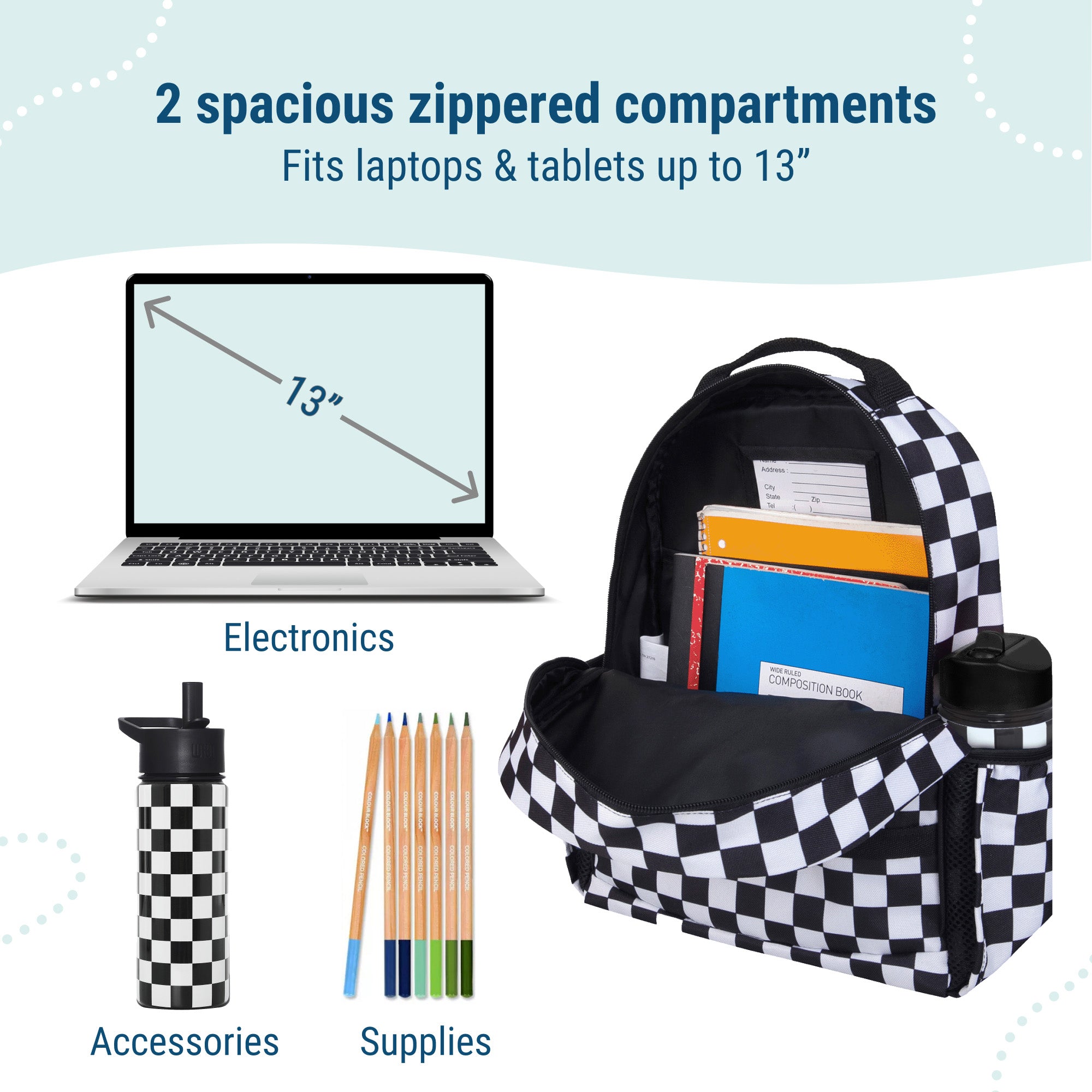 Black and White Checkered ECO rPET Next Gen Backpack - 15 Inch / 12L