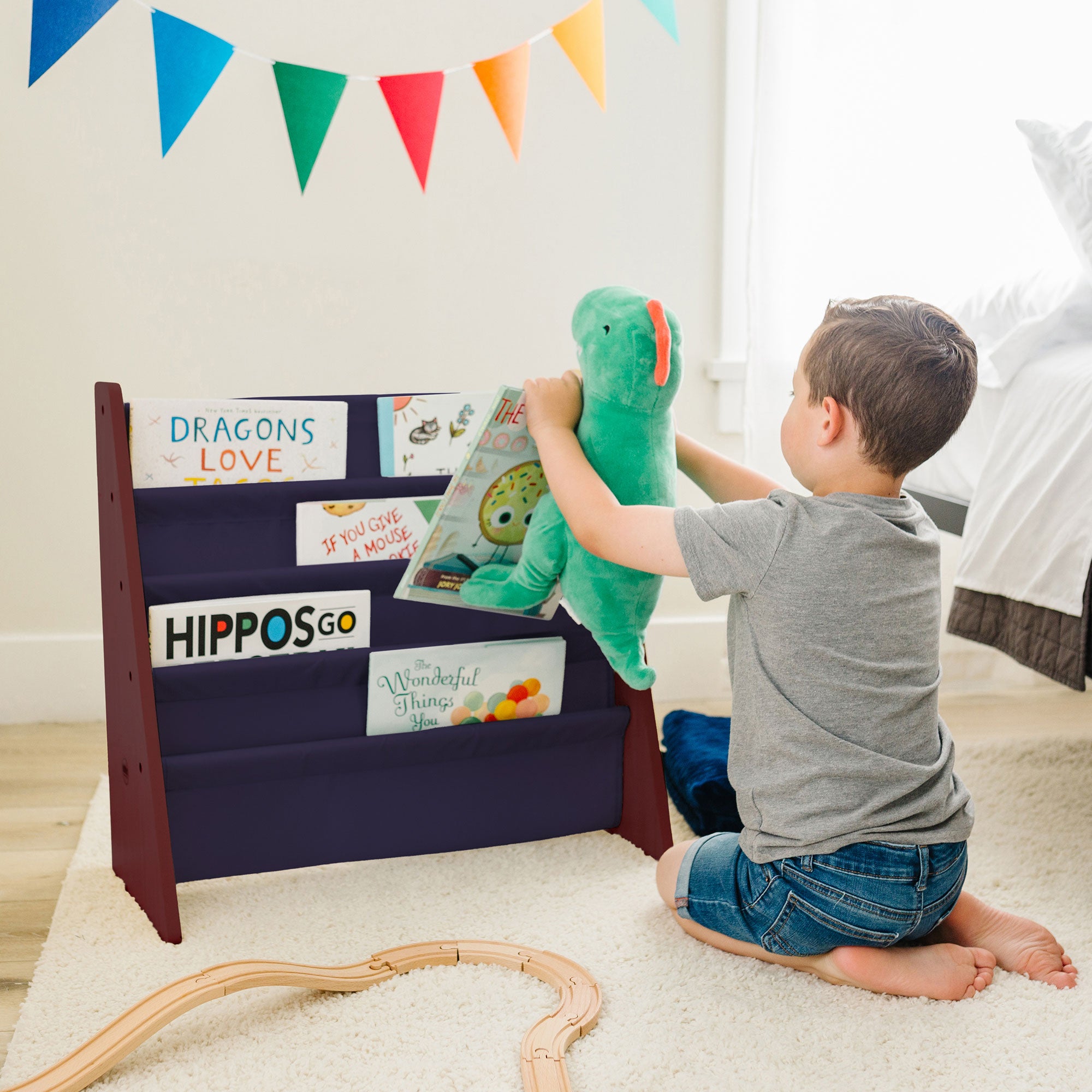 Sling Bookshelf - Cherry w/ Blue