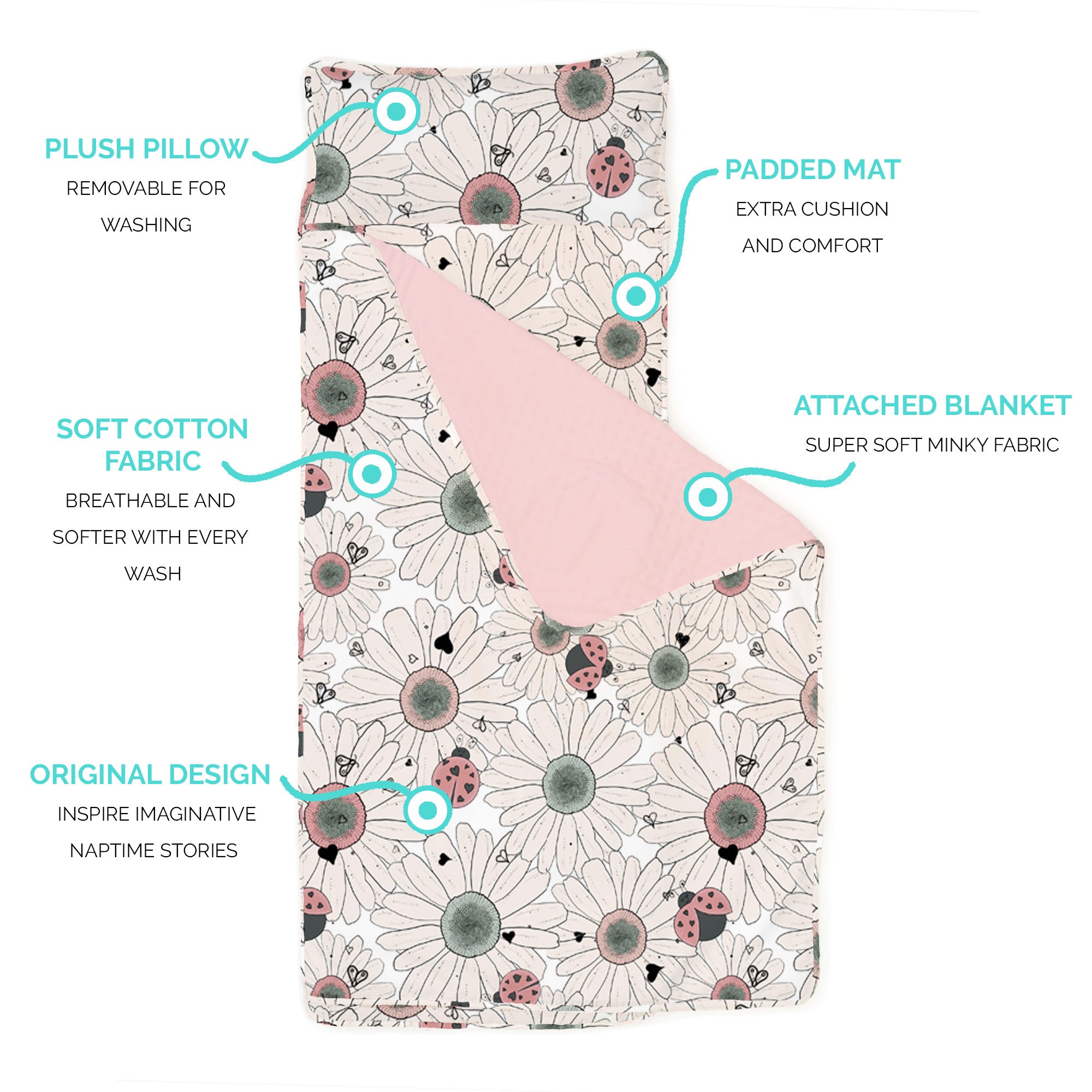 Extra Long Toddler Nap Mat - Floral, Daisy Bug