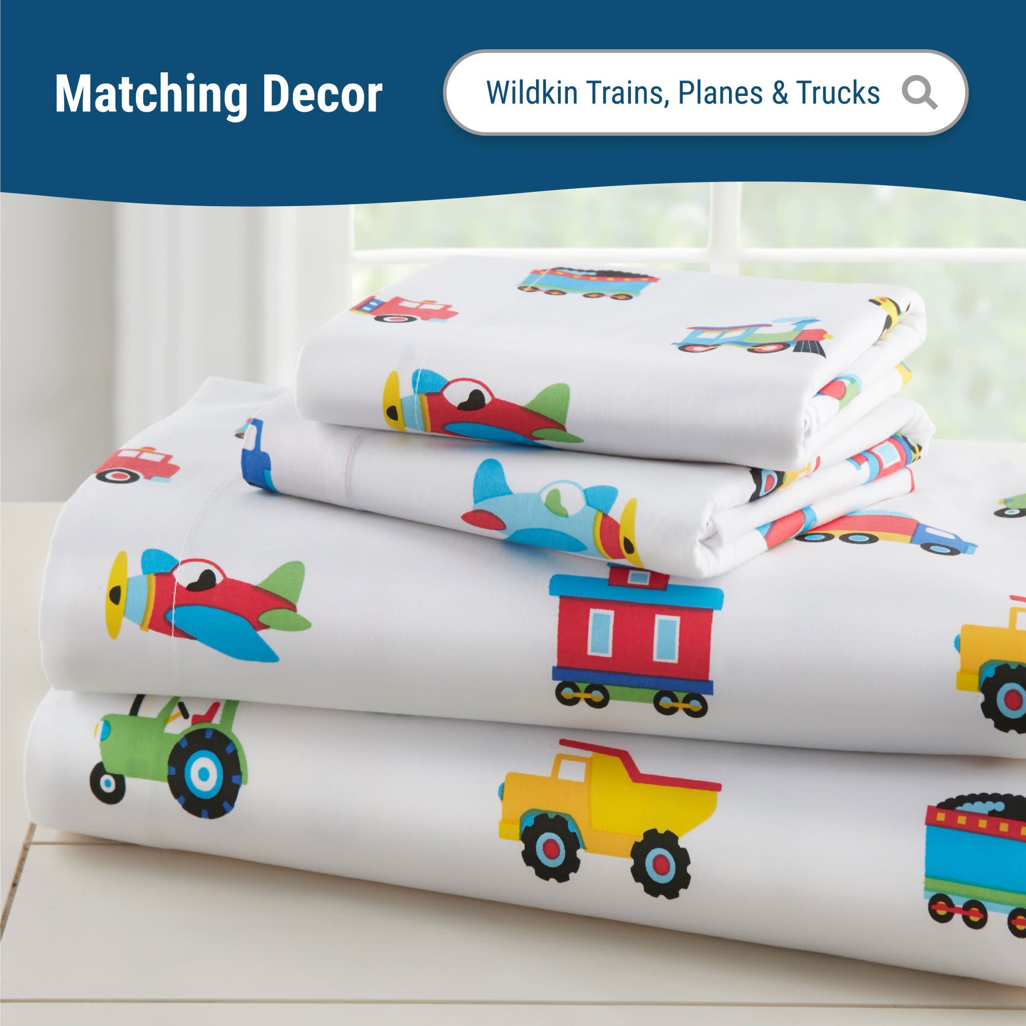 Trains, Planes & Trucks 100% Cotton Percale Pillow Cases - 2 pack