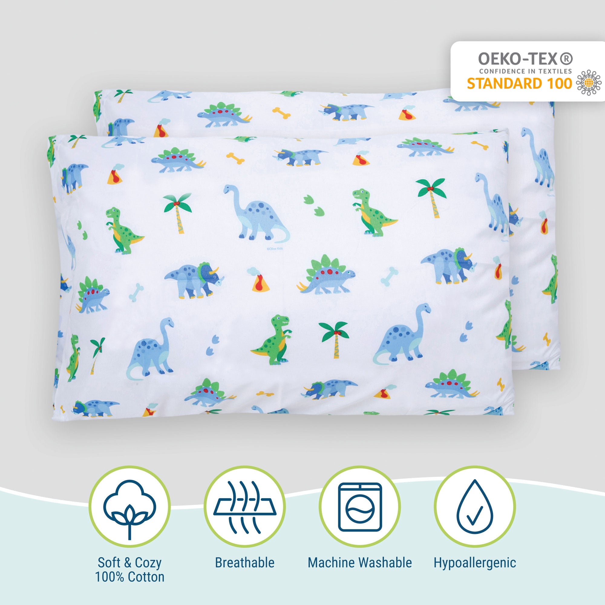 Dinosaur Land 100% Cotton Percale Pillowcase