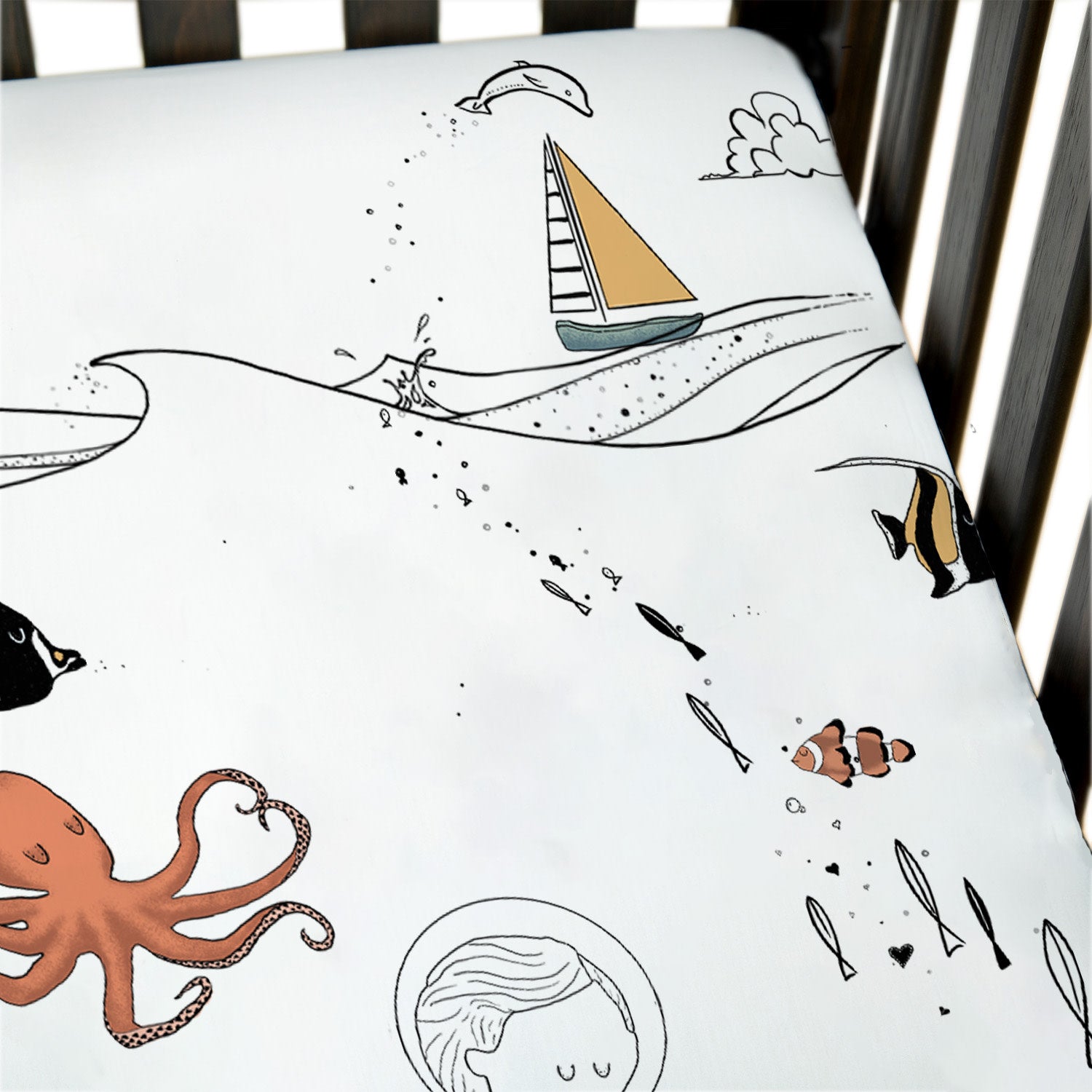 100% Cotton Fitted Crib Sheet - Octopus Treasure