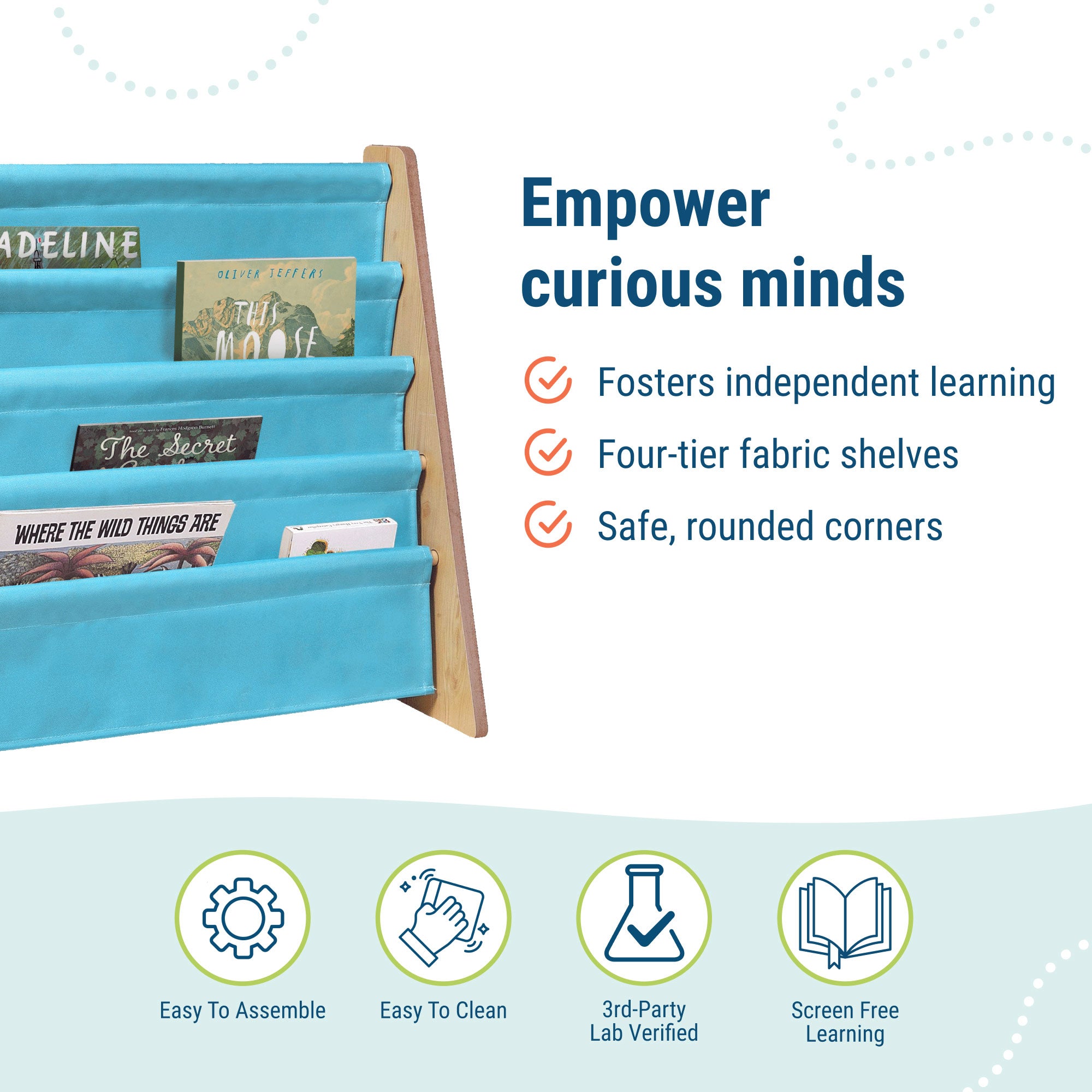 Premium Sling Bookshelf - Natural w/ Aqua