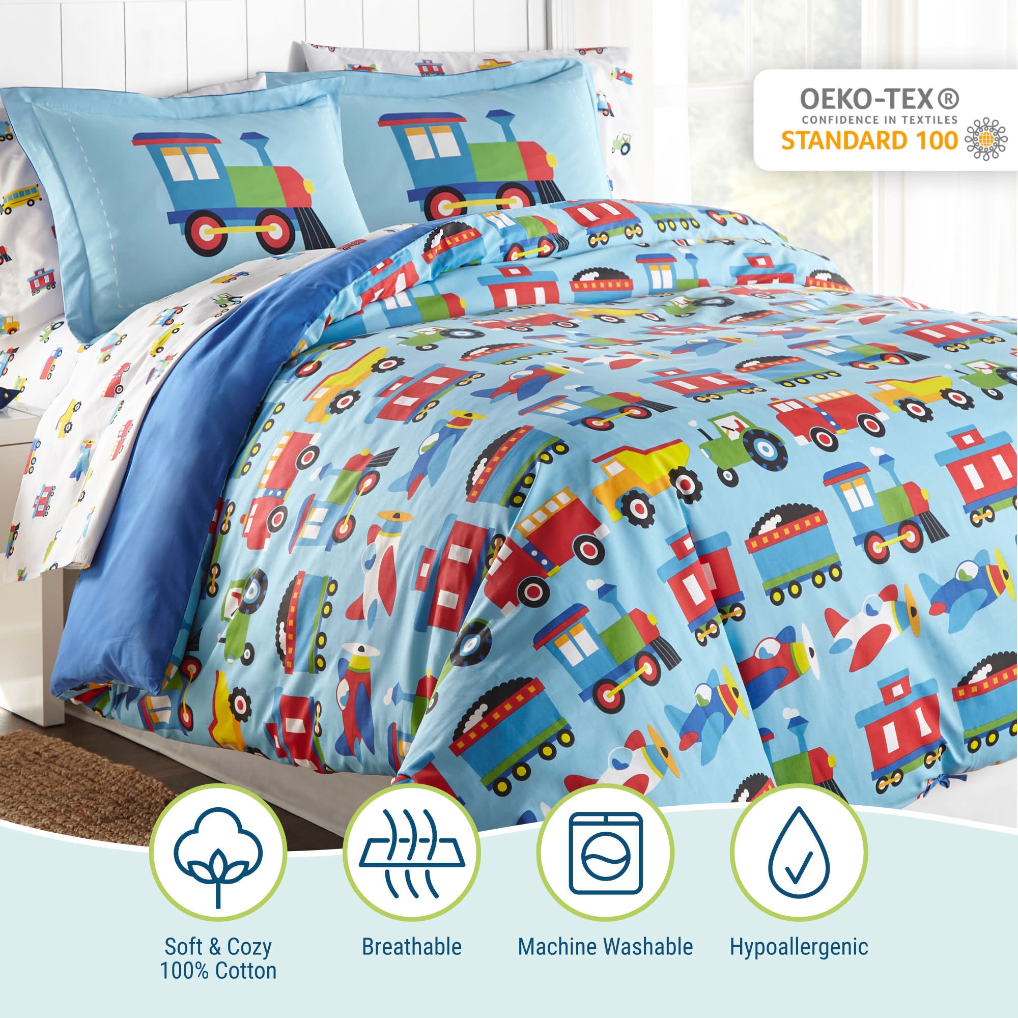 Trains, Planes & Trucks 100% Cotton Duvet Cover - Full