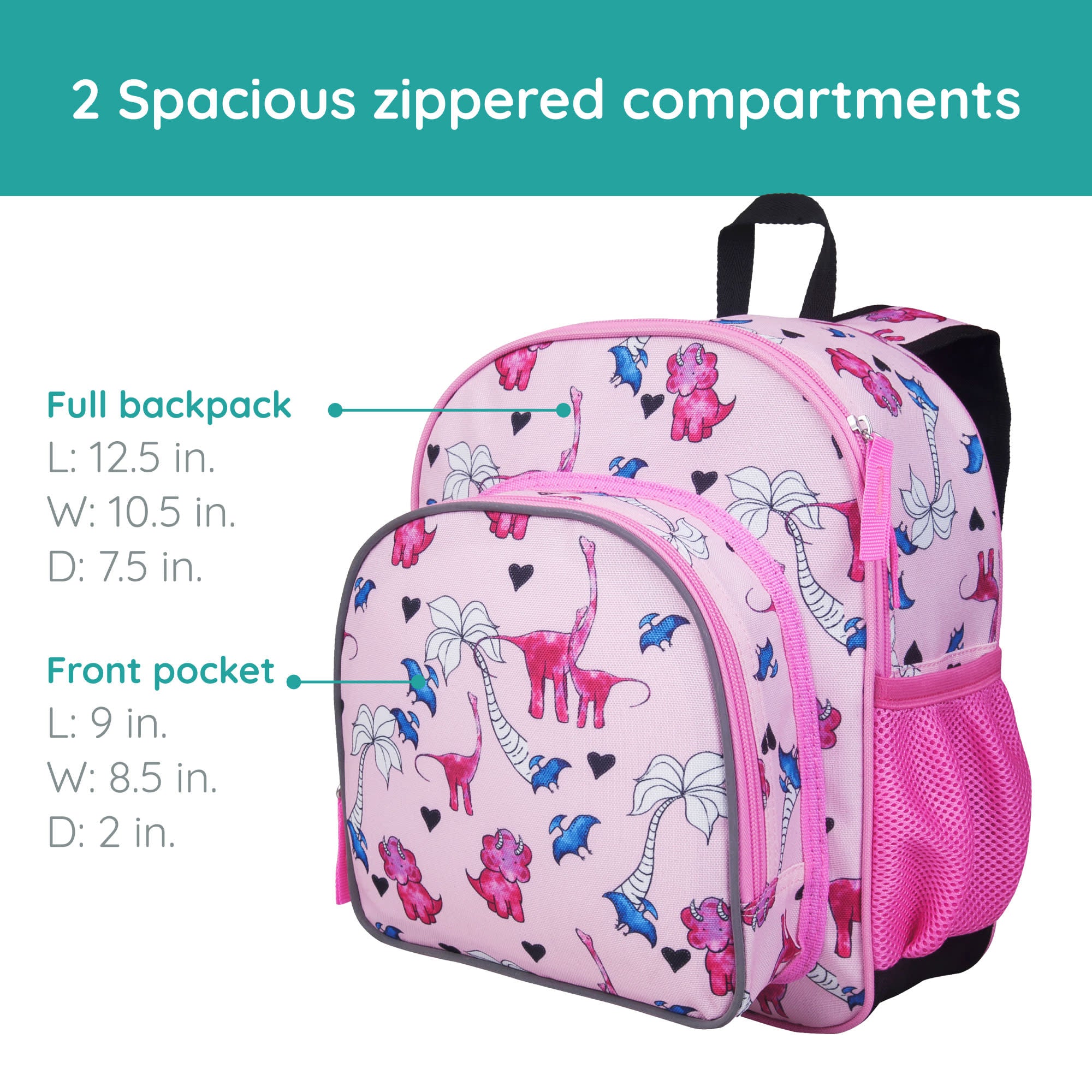 Pink Dino 12 Inch Backpack