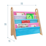 Premium Modern Sling Bookshelf - Natural Wood w/ Pink, Purple and Blue