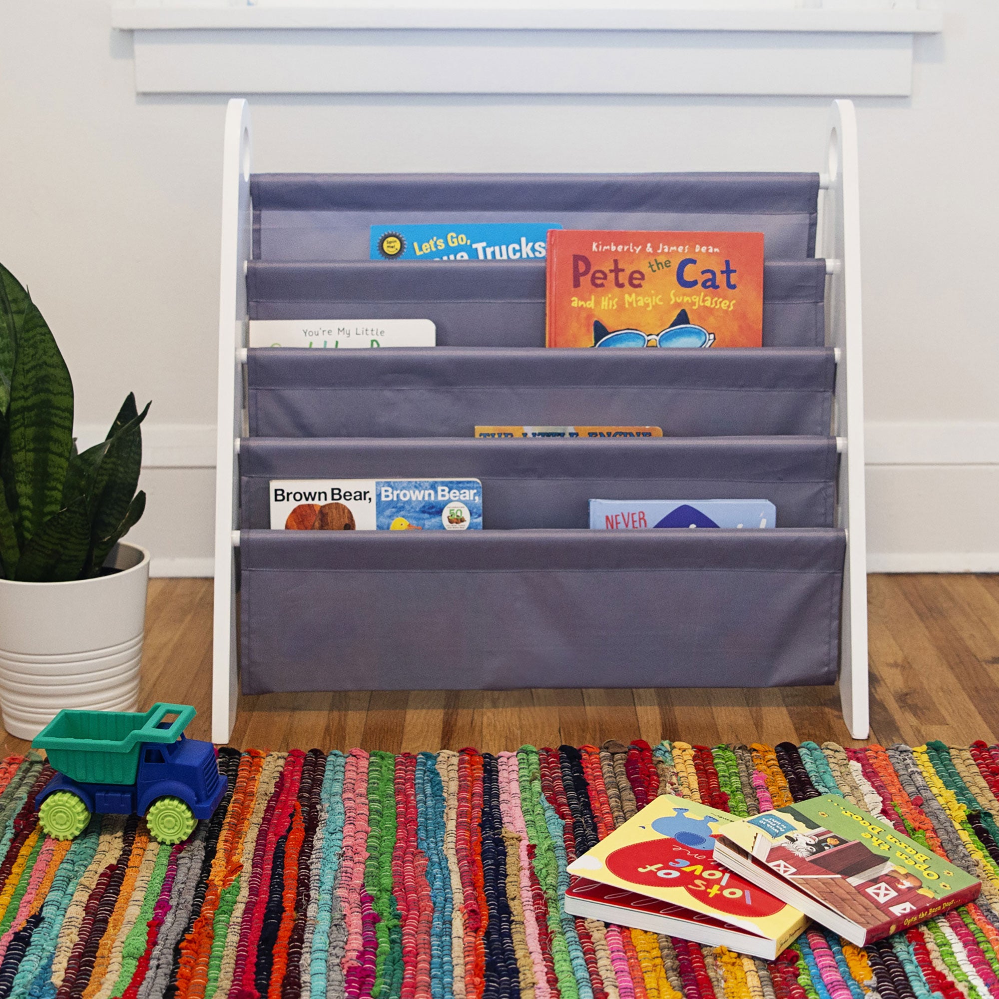 Modern Sling Bookshelf - White w/ Gray