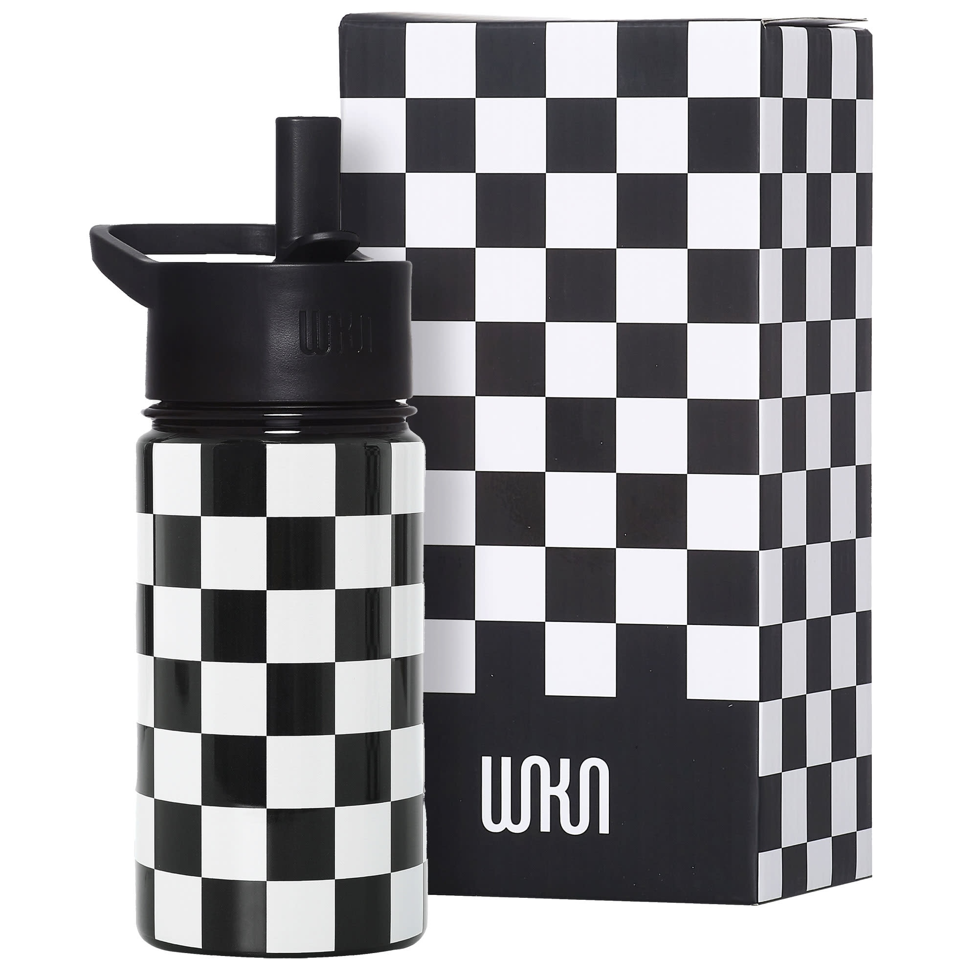 Black and White Checkered 14 oz Steel Water Bottle