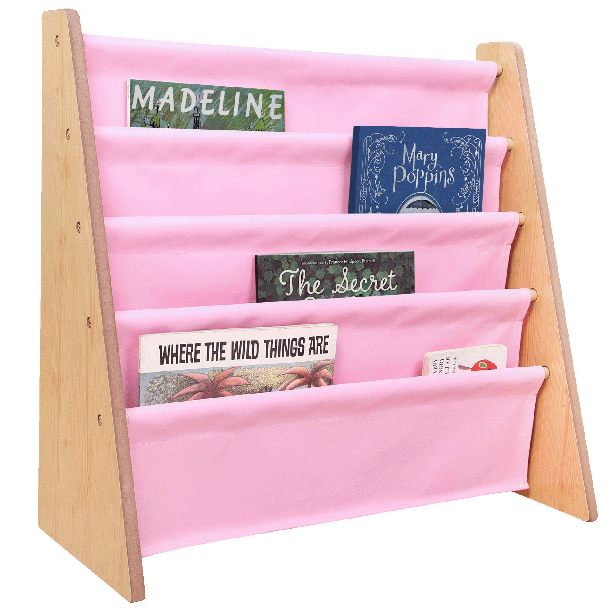 Vegan Leather Original Sling Bookshelf - Natural Wood w/ Light Pink