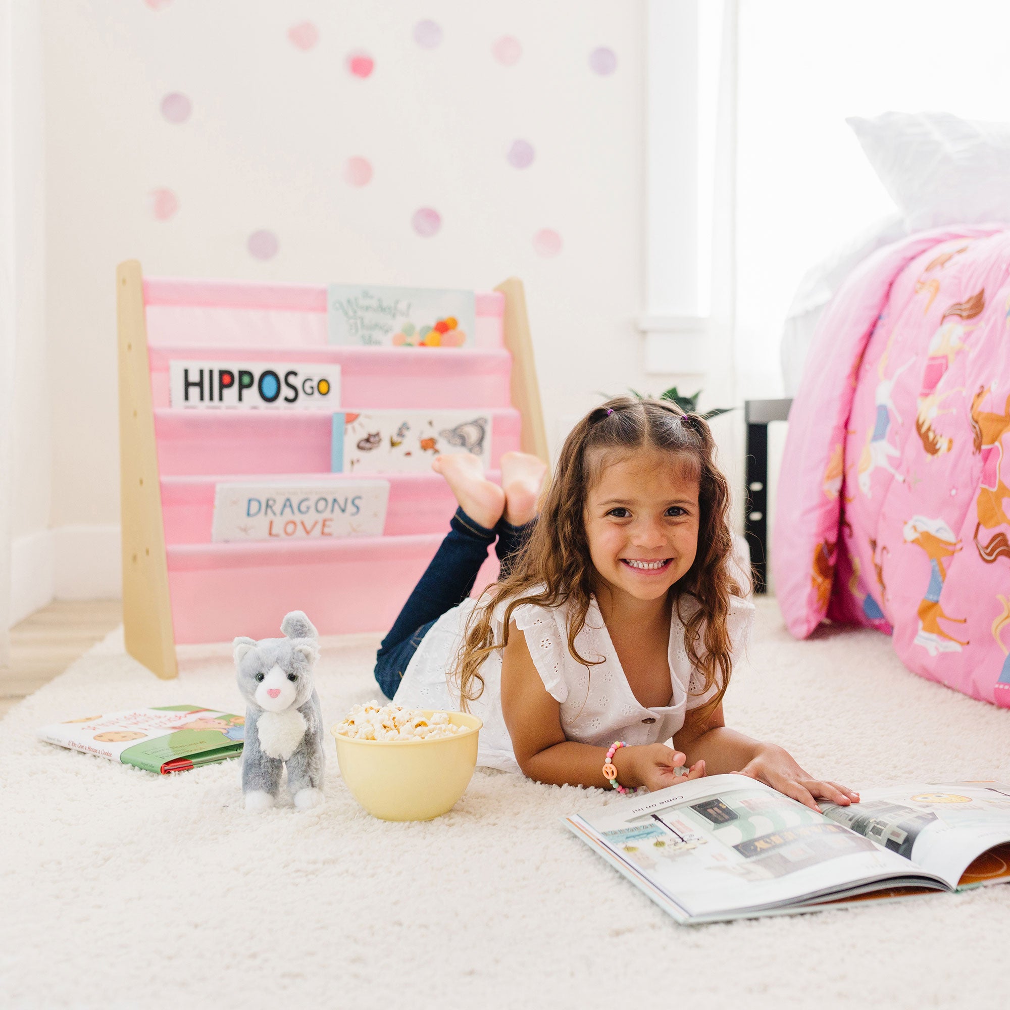 Vegan Leather Original Sling Bookshelf - Natural Wood w/ Light Pink