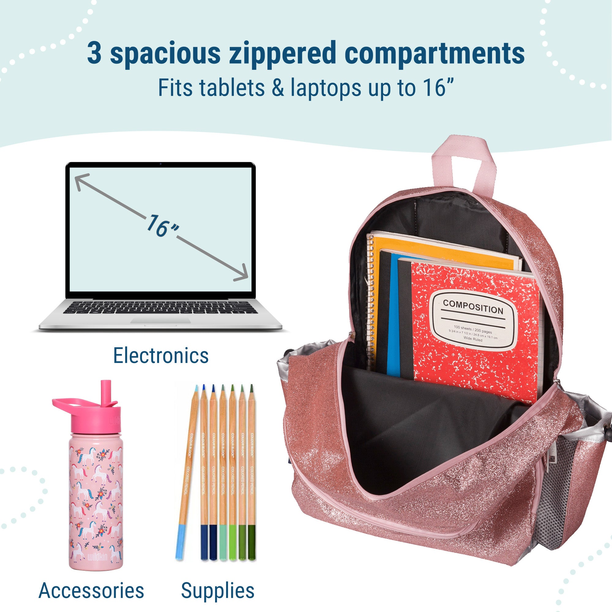 Pink Glitter 17 inch Backpack