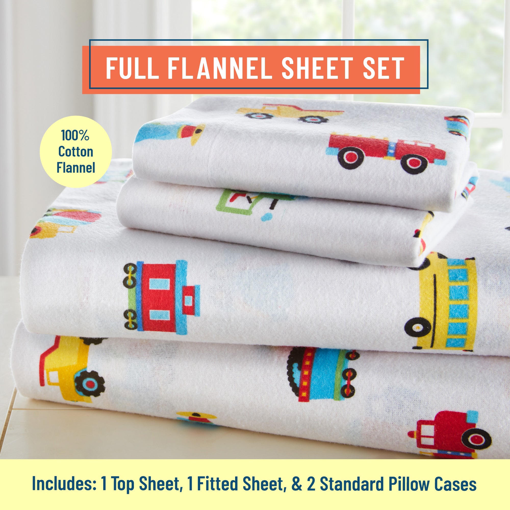 Trains Planes & Trucks 100% Cotton Flannel Sheet Set
