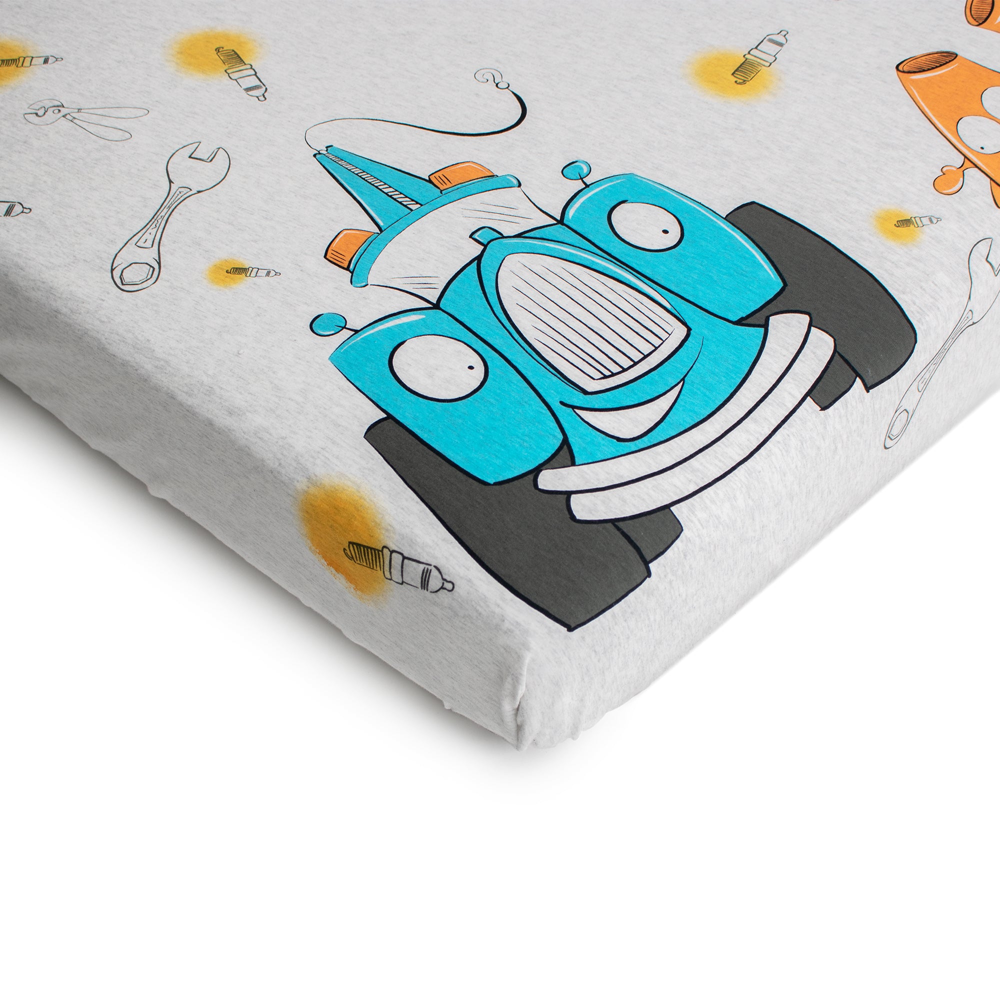 Fitted Crib Sheet - Jo's Garage (Heather Grey Jersey)