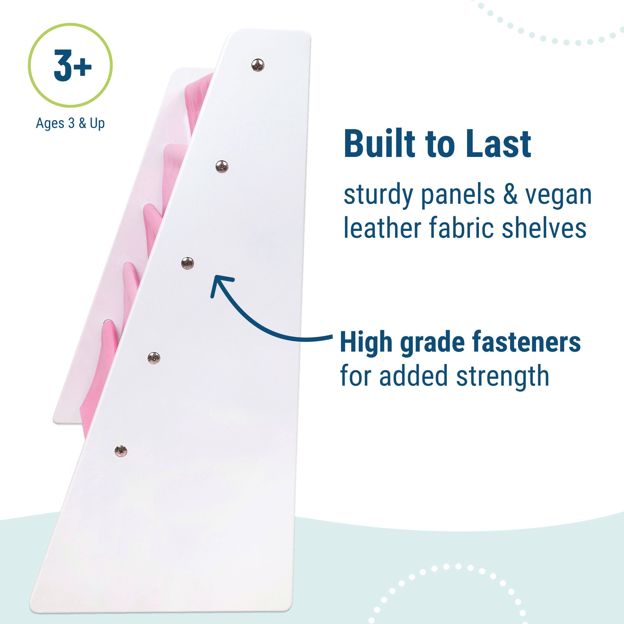 Vegan Leather Original Sling Bookshelf - White Wood w/ Light Pink and Dark Pink