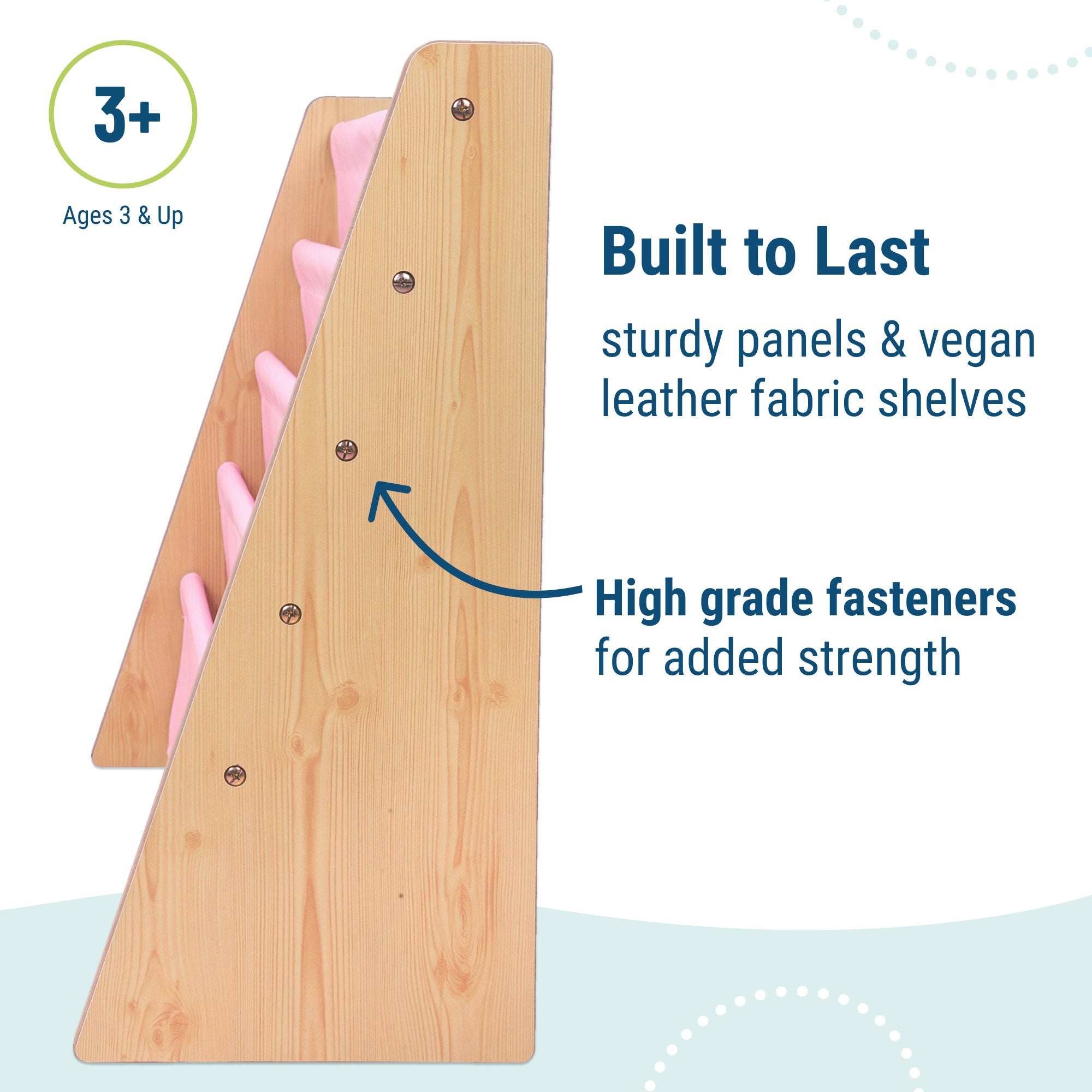 Vegan Leather Original Sling Bookshelf - Natural Wood w/ Light Pink