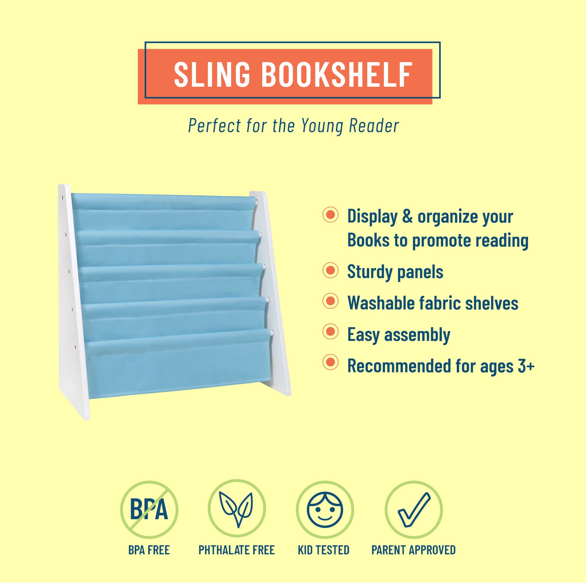 Premium Sling Bookshelf - White w/ Aqua