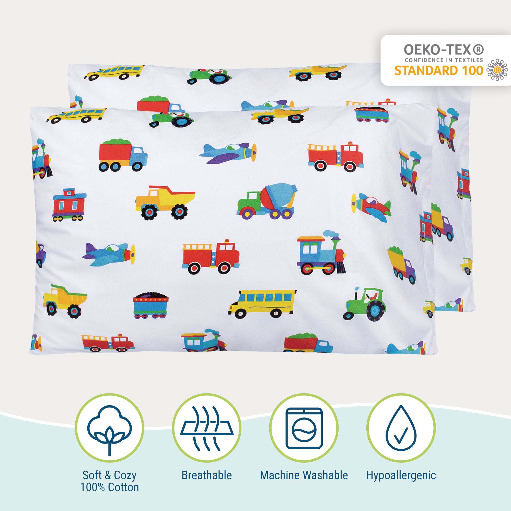 Trains, Planes & Trucks 100% Cotton Percale Pillowcase