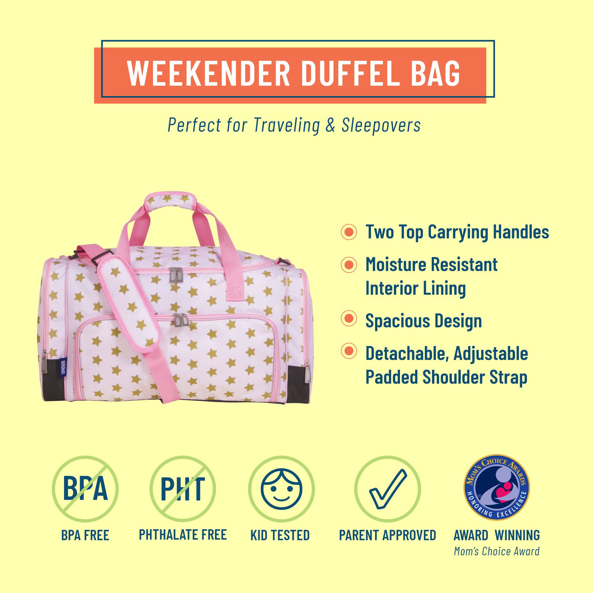 Pink and Gold Stars Weekender Duffel Bag