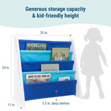 Vegan Leather Original Sling Bookshelf - White Wood w/ Light Blue and Dark Blue