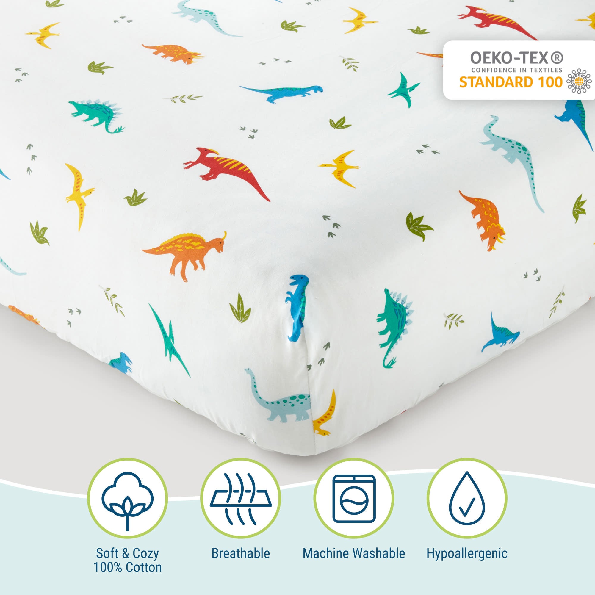 Jurassic Dinosaurs 100% Cotton Fitted Crib Sheet