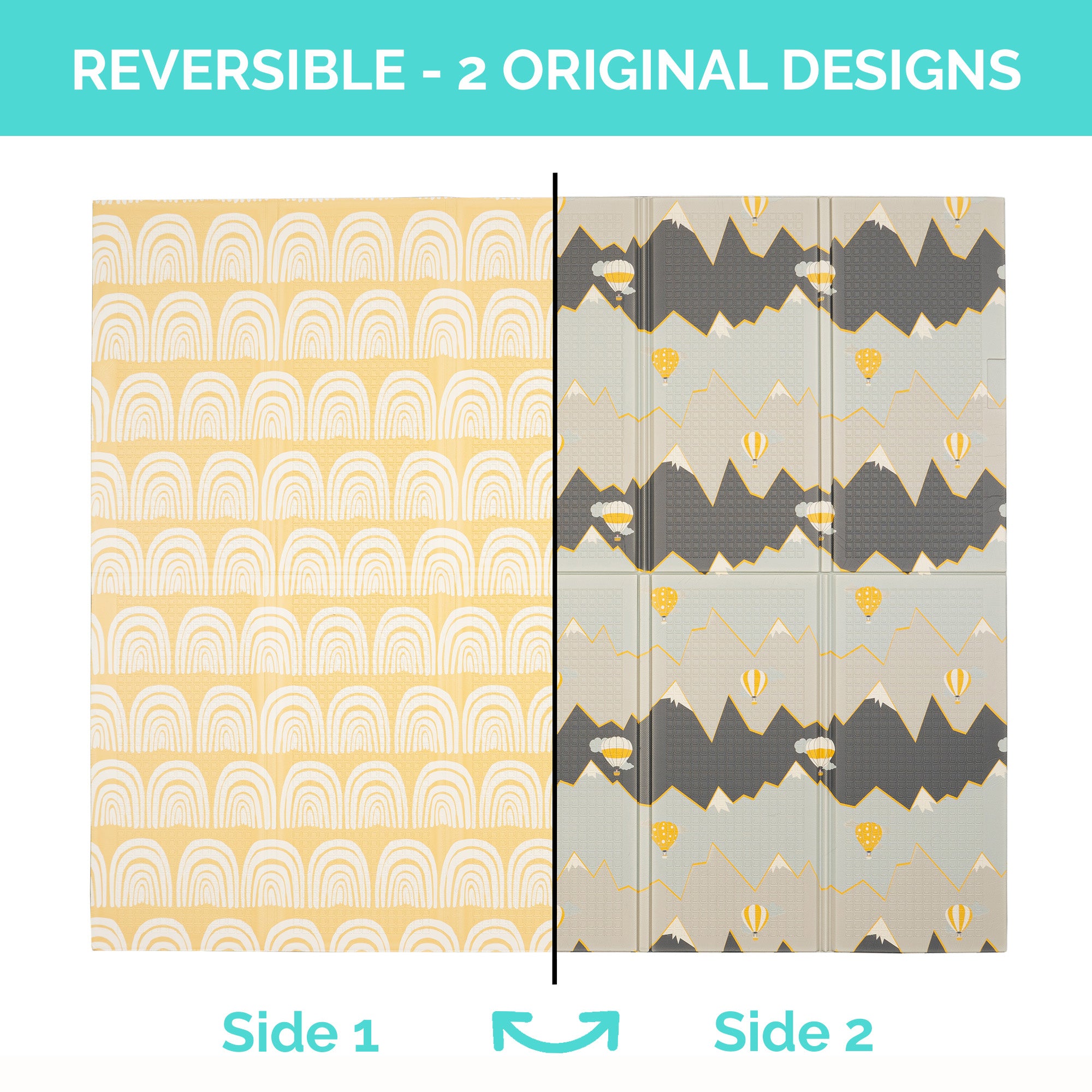 Large Play Mat - Hot Air Balloons & Yellow Rainbow
