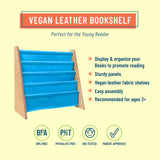 Vegan Leather Original Sling Bookshelf - Natural Wood w/ Blue