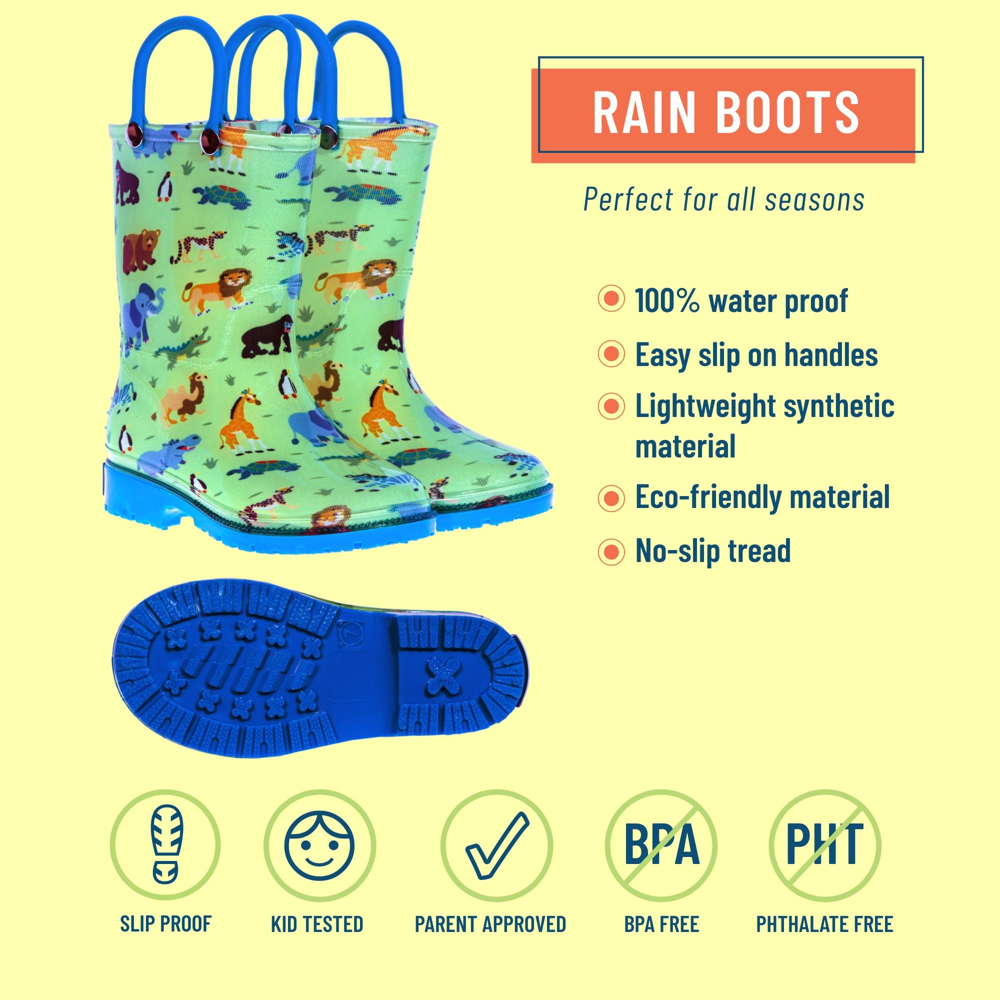 Wild Animals Rain Boots, size 5