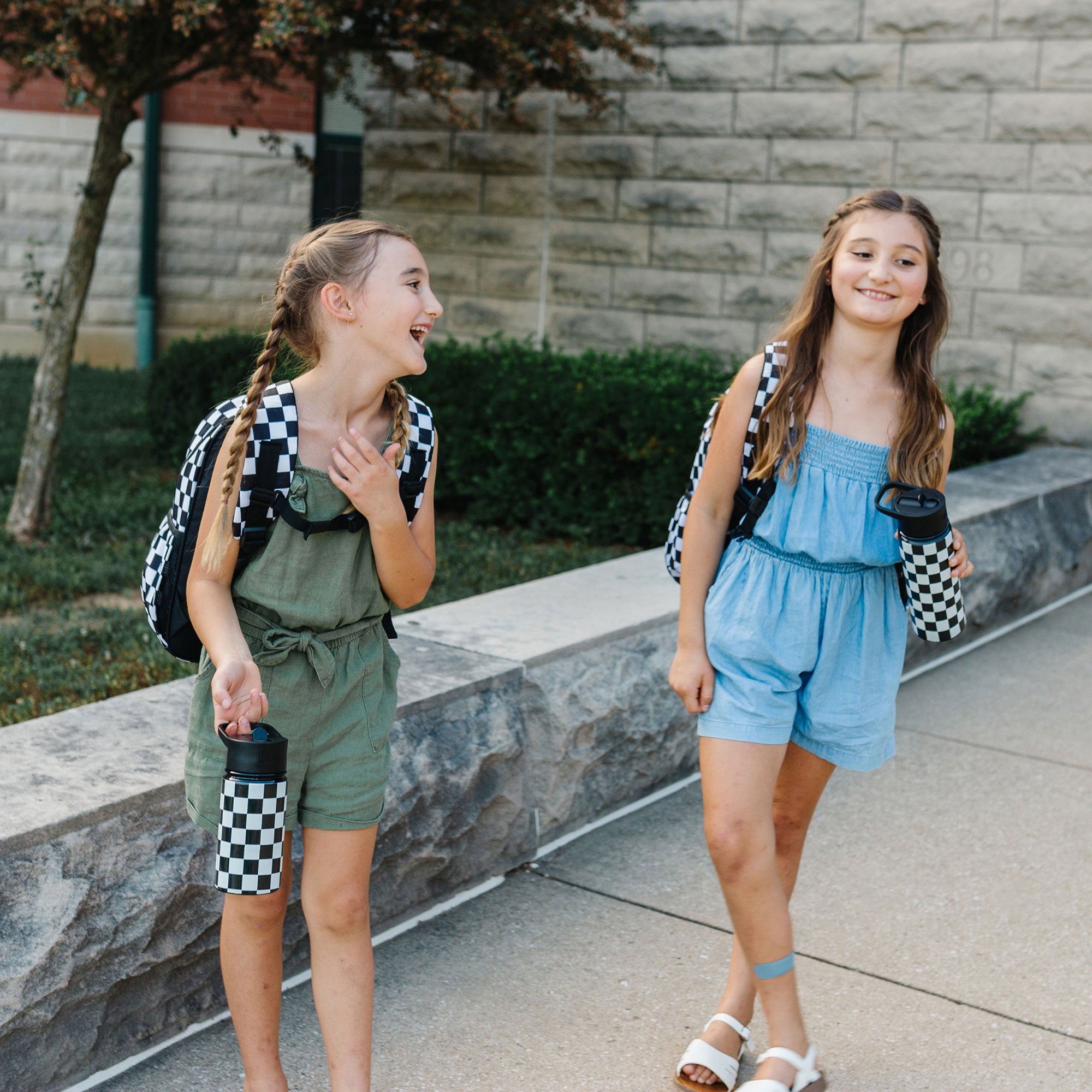 Black and White Checkered Steel Water Bottle
