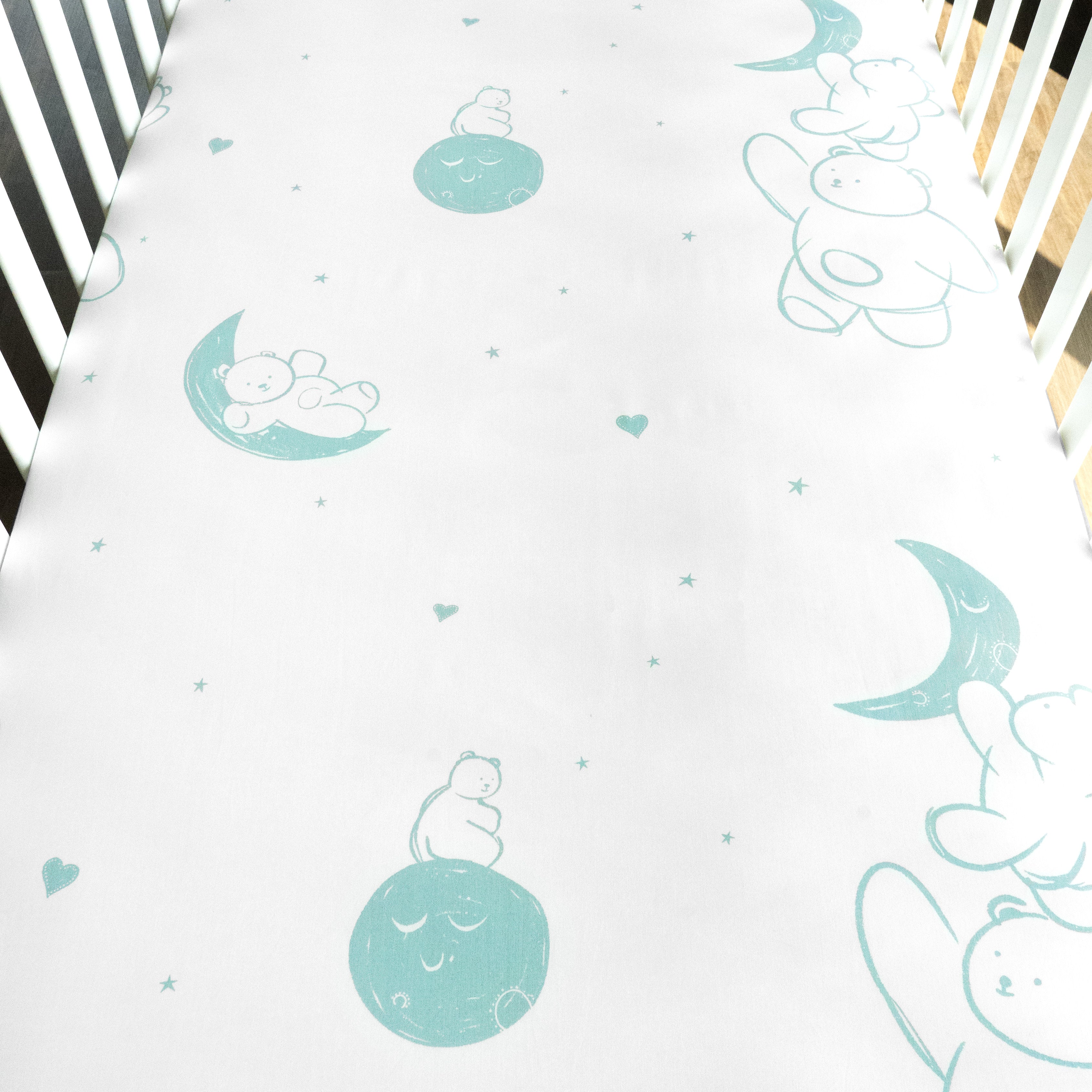 100% Cotton Fitted Crib Sheets - Bears & Moon - 2 Pack