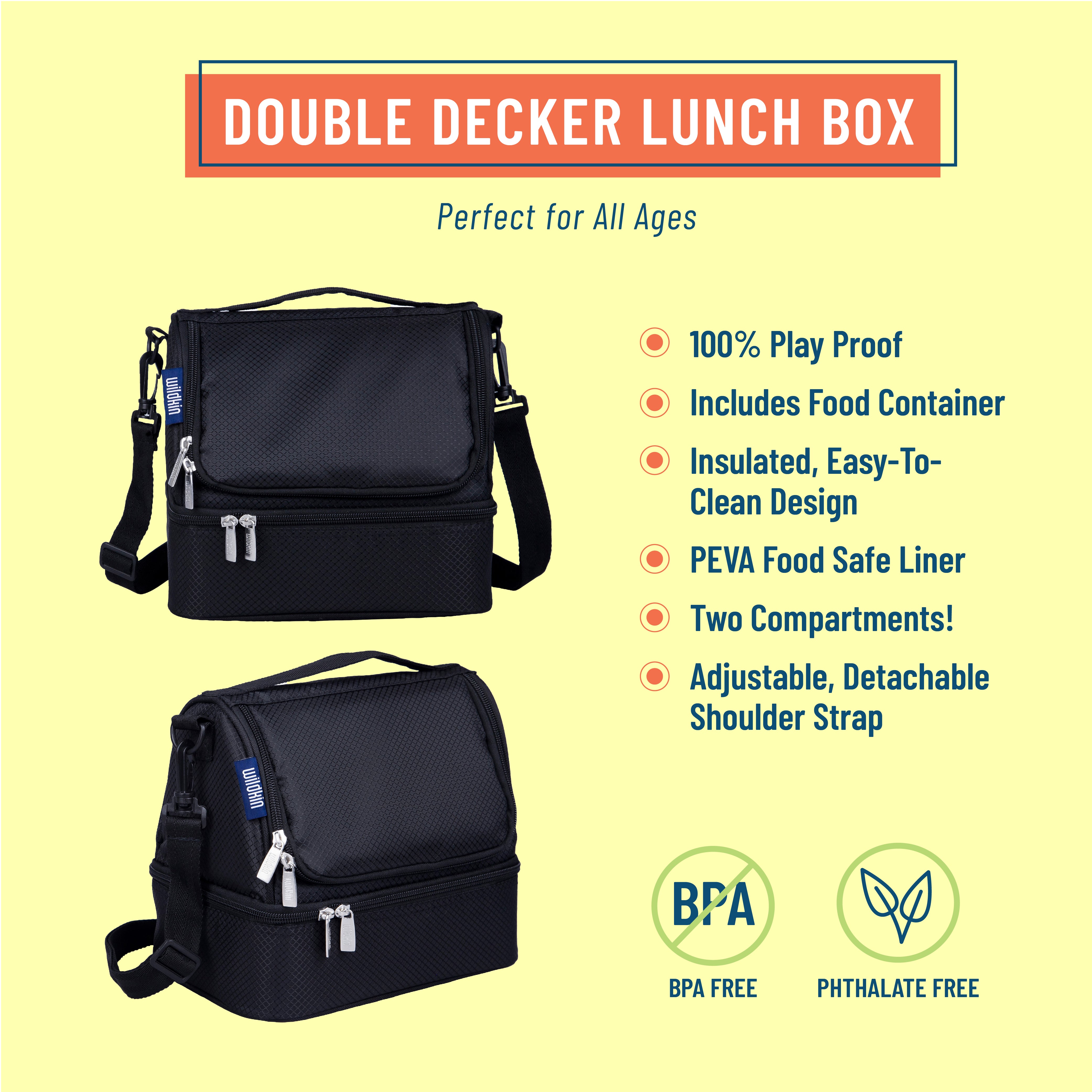 Rip-Stop Black Two Compartment Lunch Bag