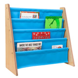 Vegan Leather Original Sling Bookshelf - Natural Wood w/ Blue