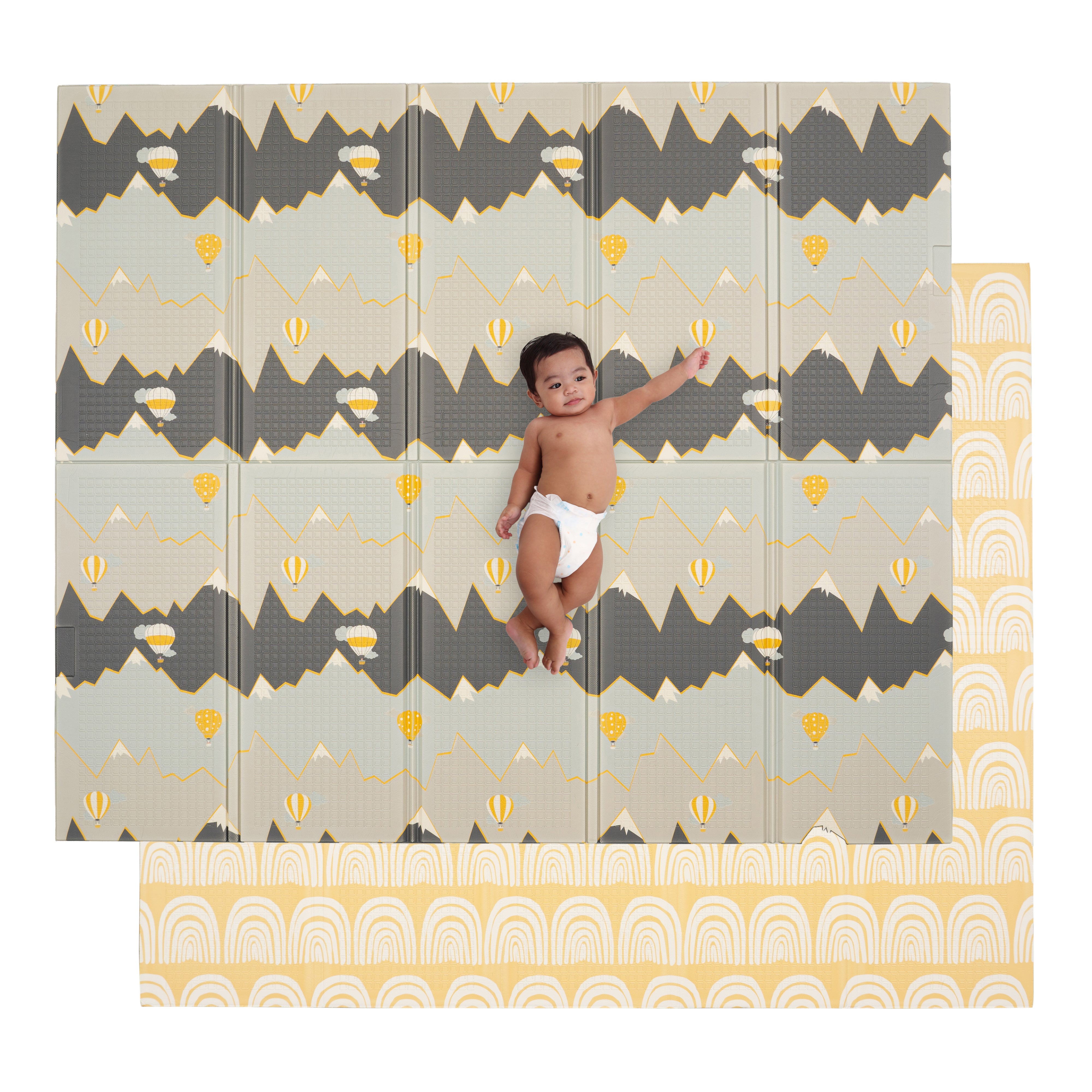 Large Play Mat - Hot Air Balloons & Yellow Rainbow