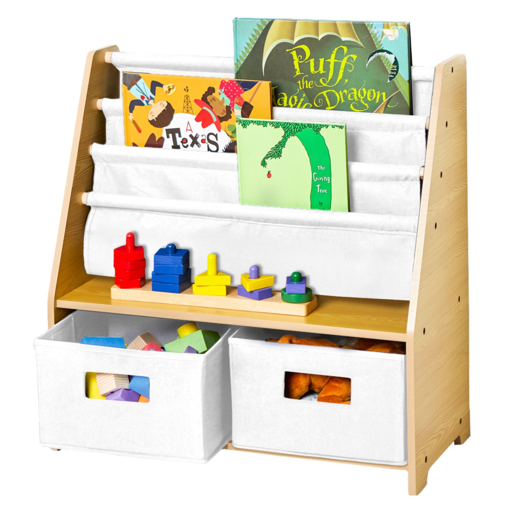 Sling Bookshelf w/ Storage - Natural w/ White Canvas