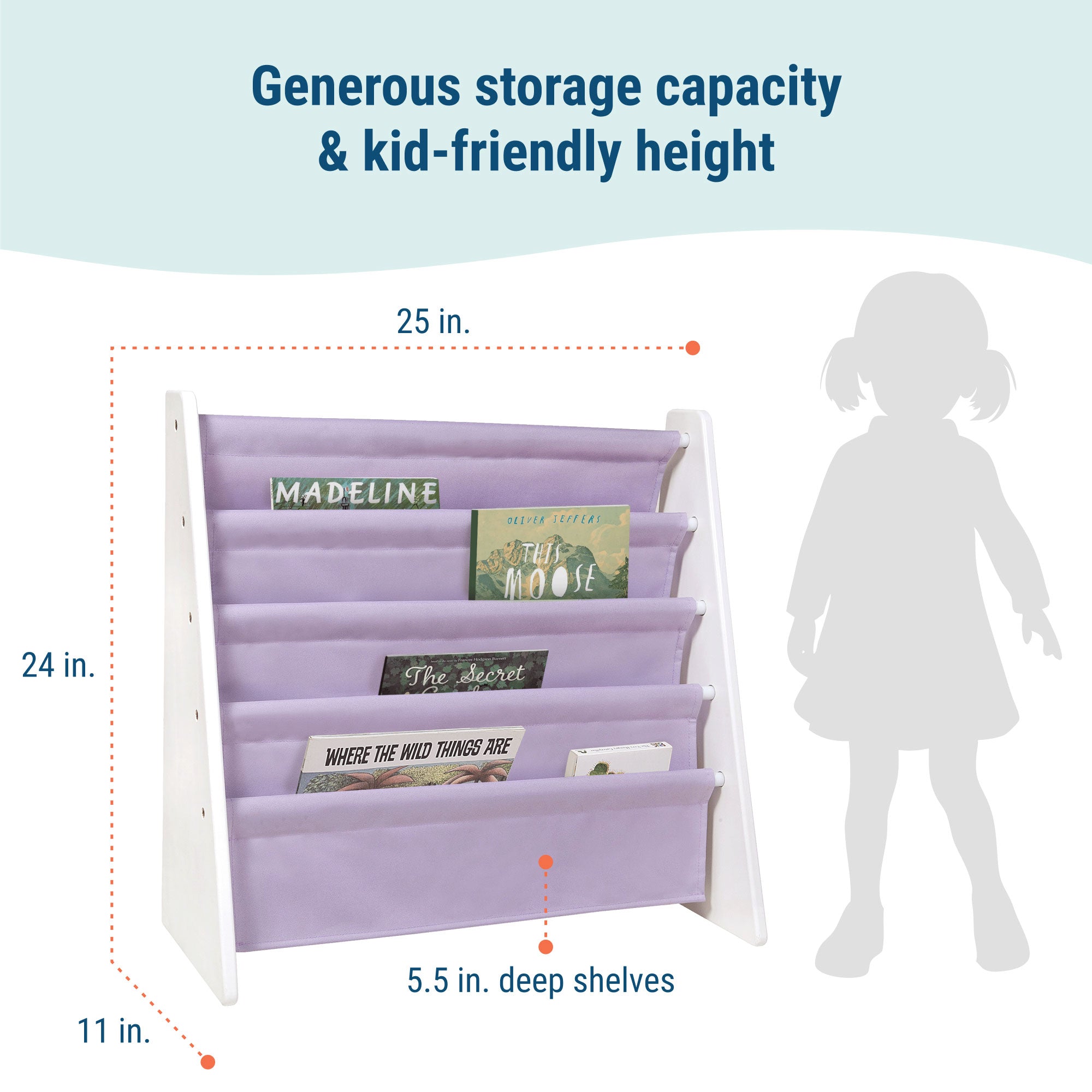 Premium Sling Bookshelf - White w/ Lilac