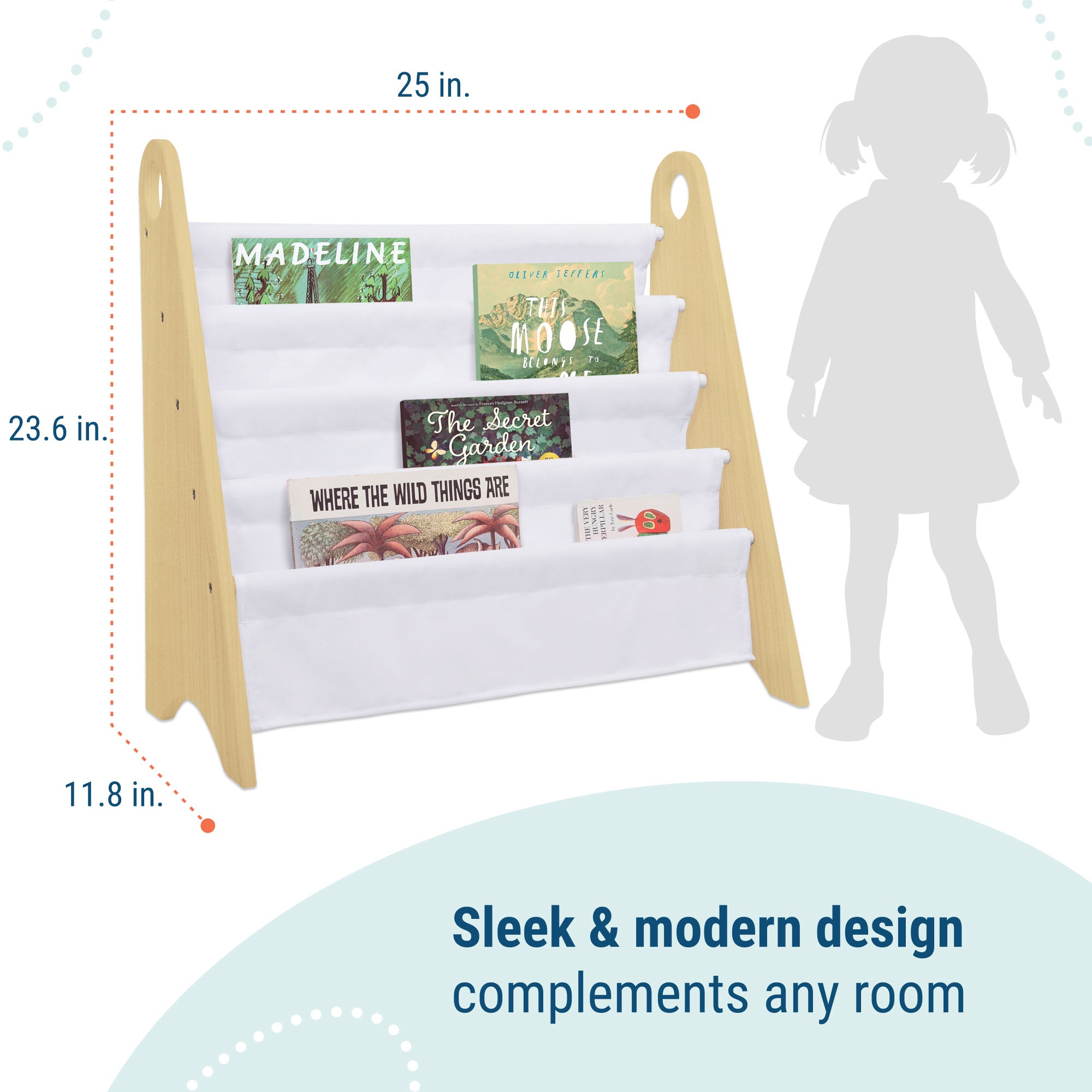 Modern Sling Bookshelf - Natural w/ White